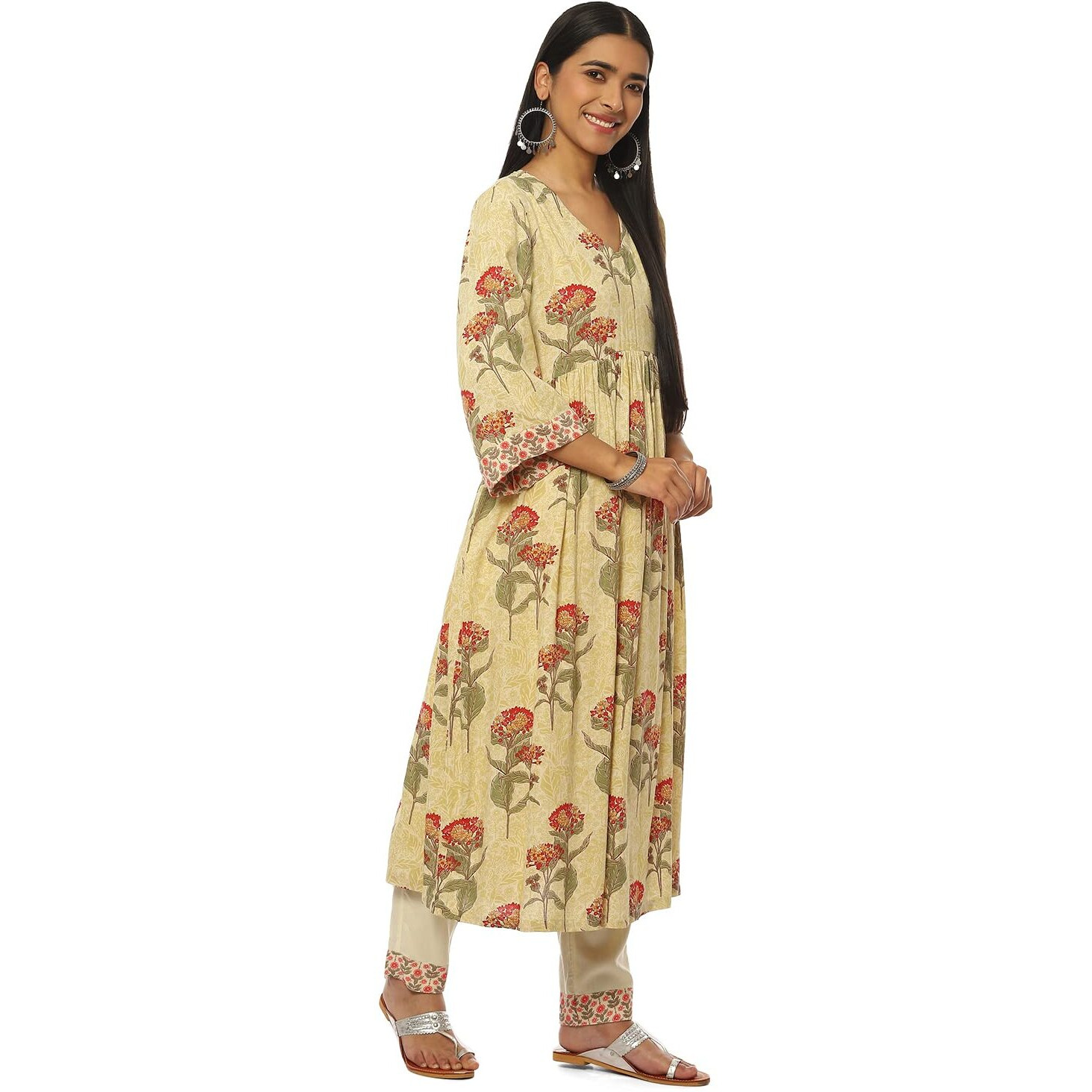 BIBA Rayon Women Printed Narrow Salwar Kurta Dupatta(Skdassorted8760_Sea Green_40)