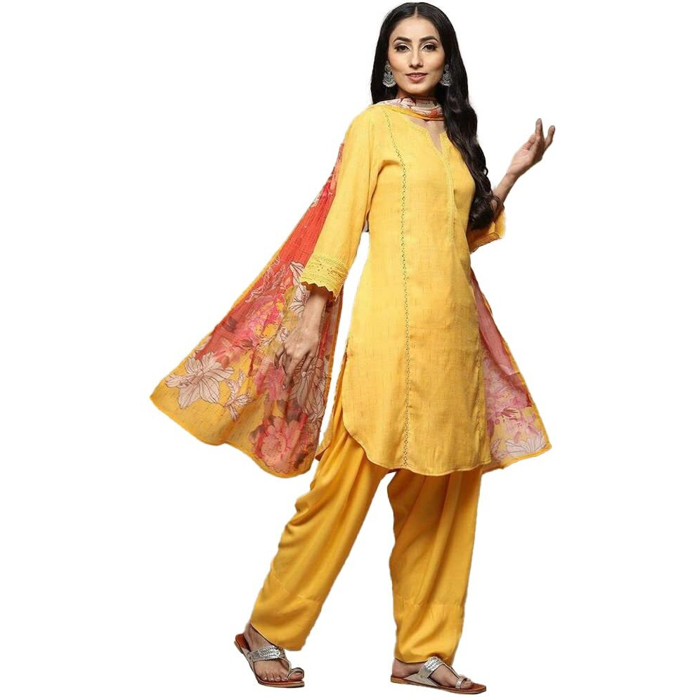 BIBA WOMEN YARNDYED RELAXED SALWAR KURTA DUPATTA(SKDLOUNGE I8523_YELLOW_40)