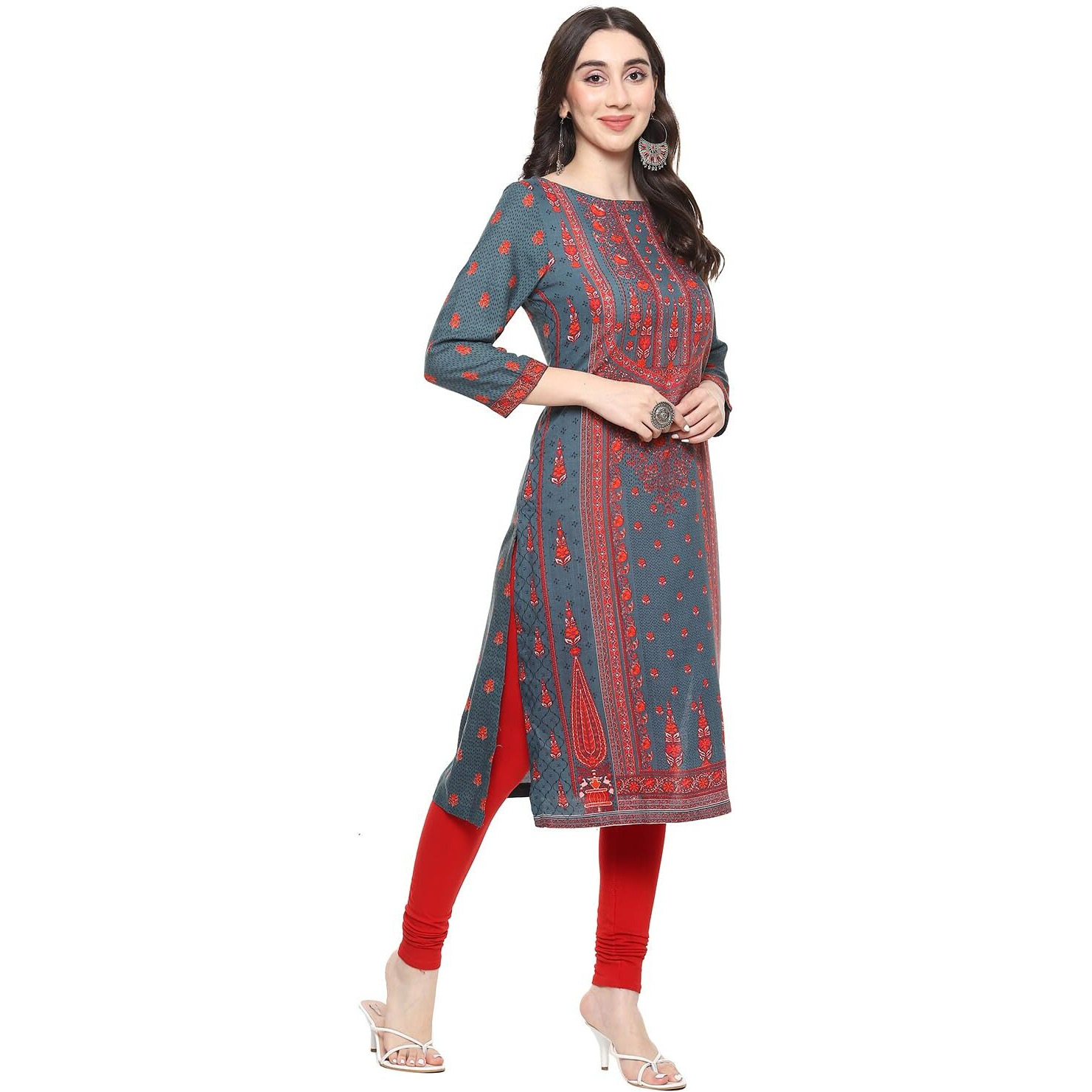 BIBA Rayon Women Printed Straight Mix and Match Kurta (Assorted19749_Teal_32)