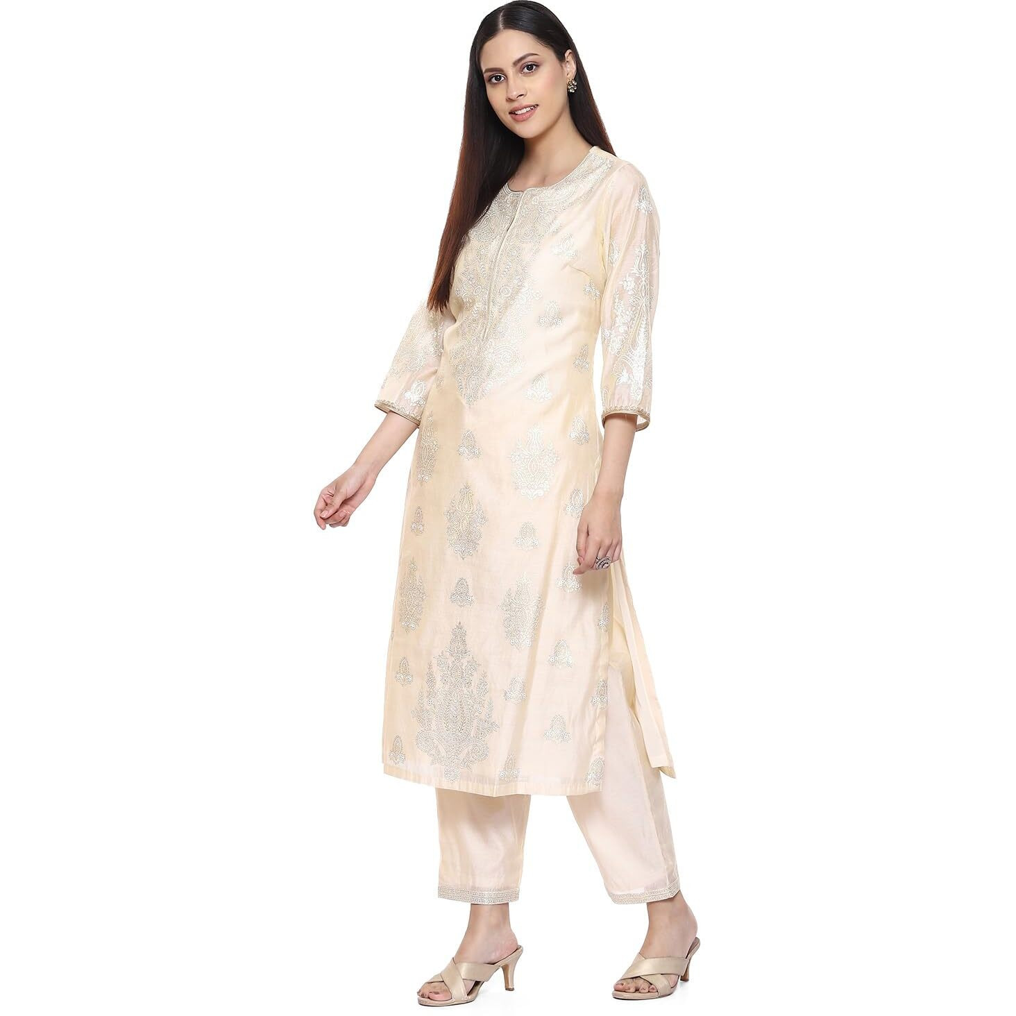 BIBA WOMEN PRINTED STRAIGHT MIX AND MATCH(FESTIVE 2208_OFF WHITE_42)