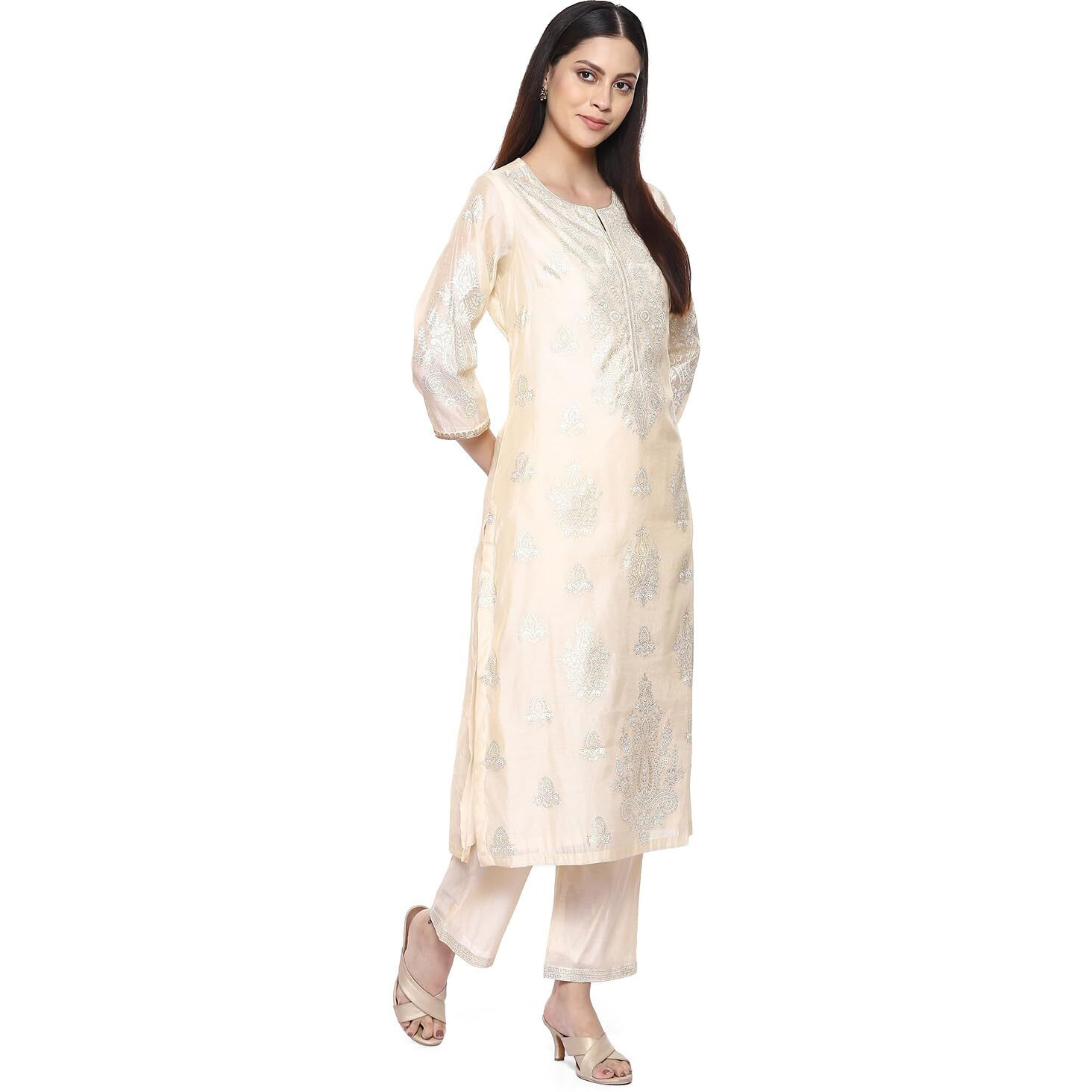 BIBA WOMEN PRINTED STRAIGHT MIX AND MATCH(FESTIVE 2208_OFF WHITE_42)