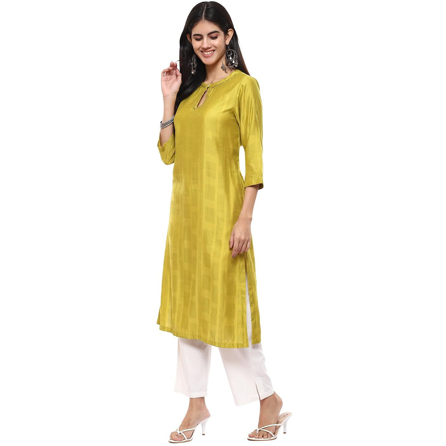 BIBA Women YARNDYED Straight Mix and Match(Work WEA19637_NEON Green_40)