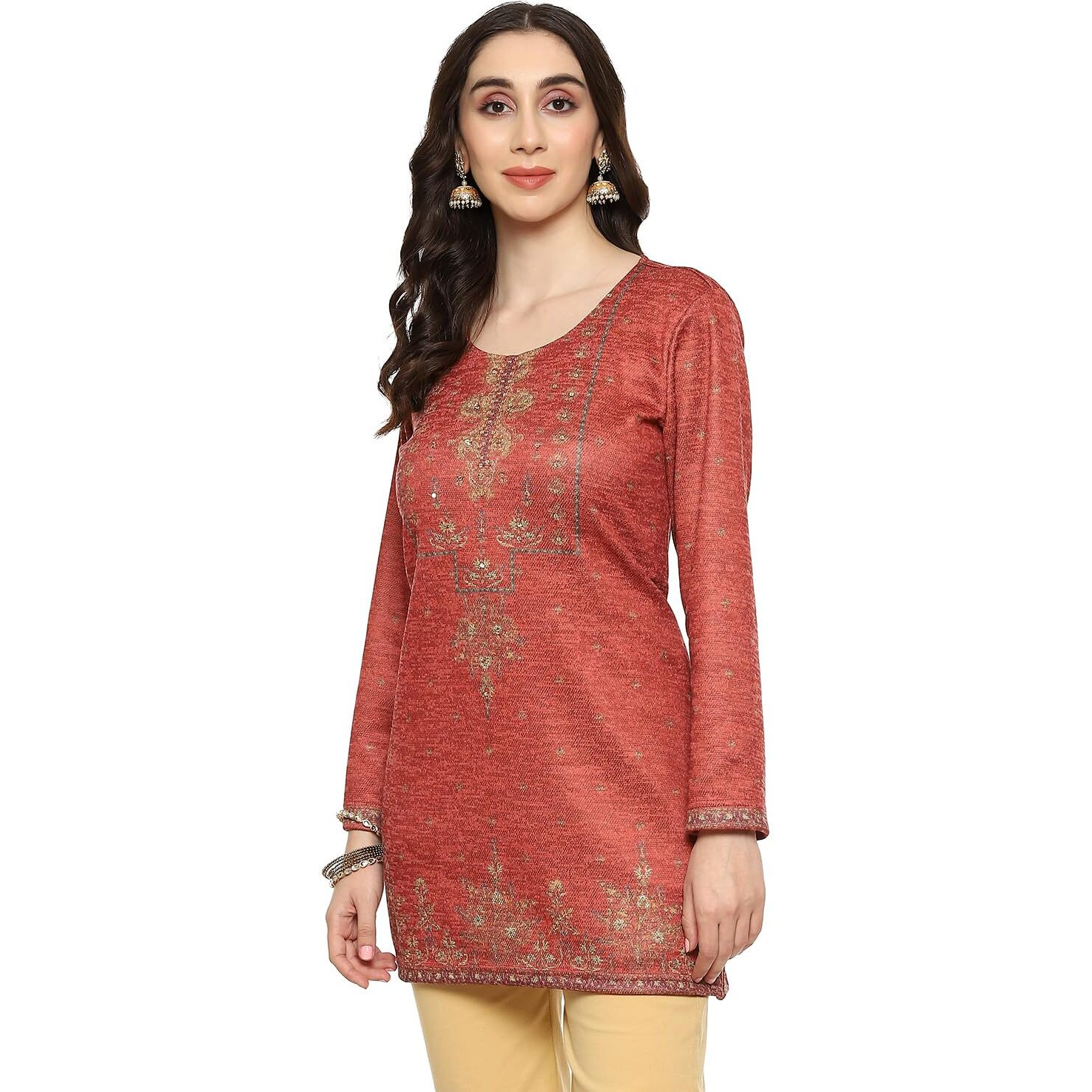BIBA Women Printed Straight Mix and Match(Winter W19899_Rust_36)