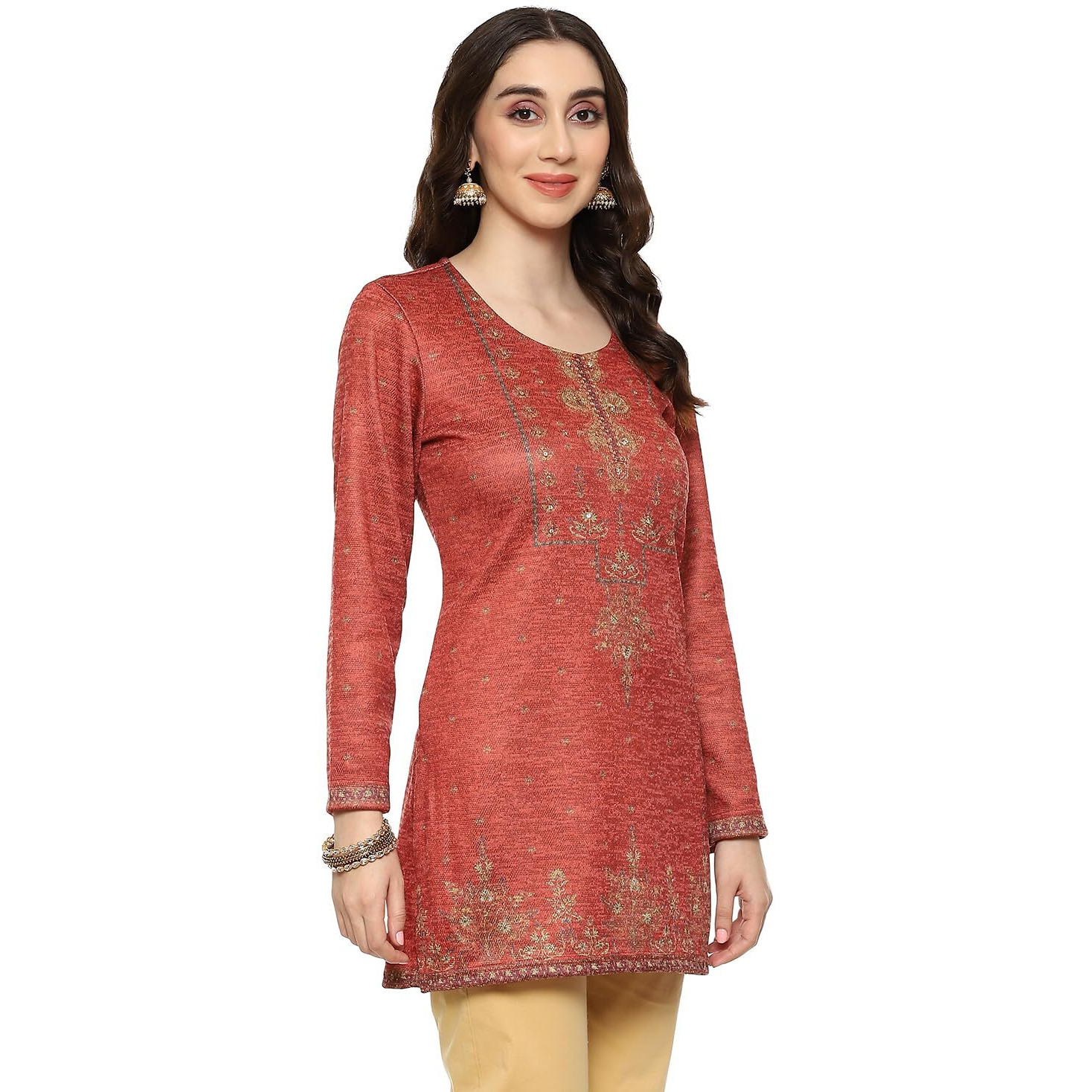 BIBA Women Printed Straight Mix and Match(Winter W19899_Rust_36)