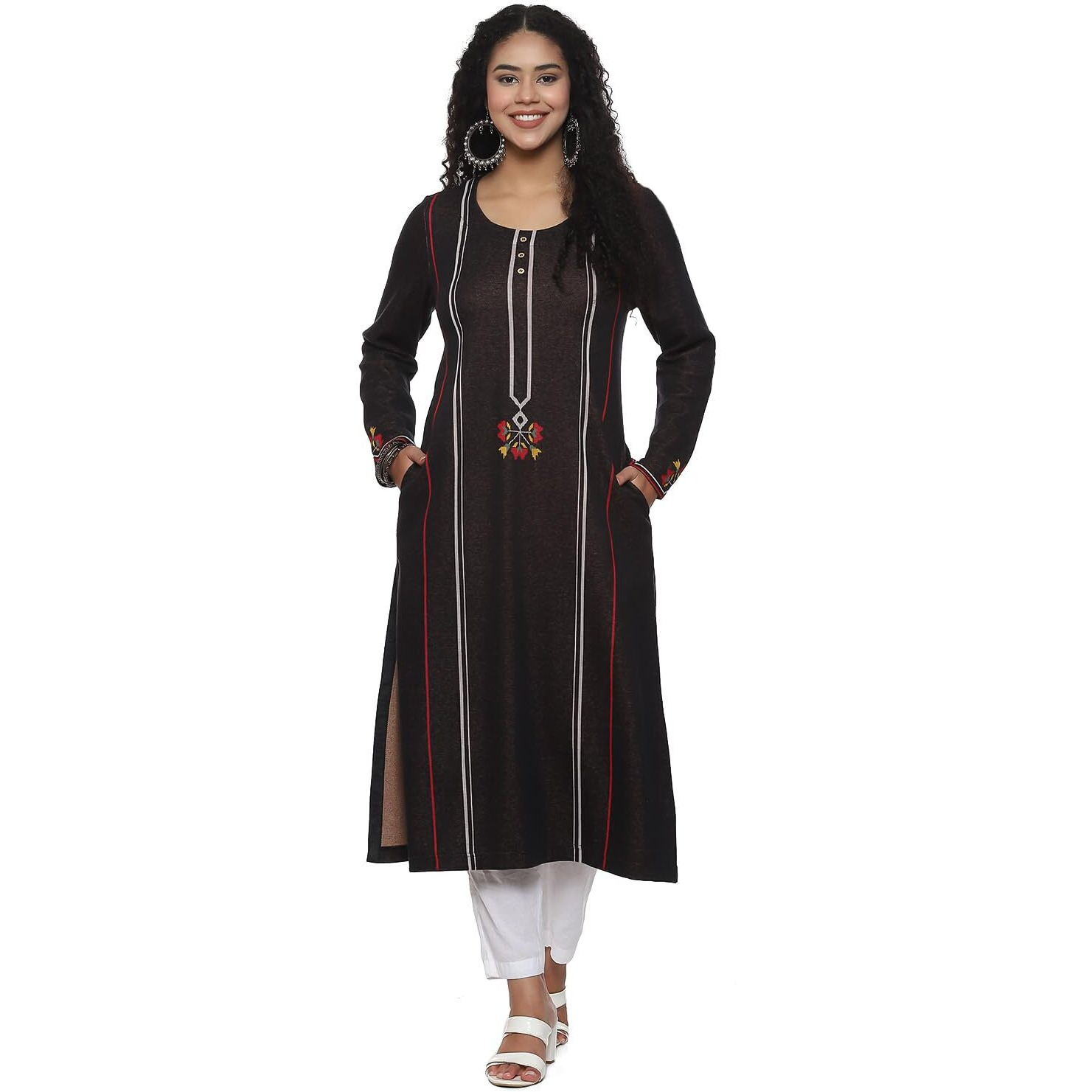 BIBA Women YARNDYED Straight Mix and Match(Winter W19904_Black_38)