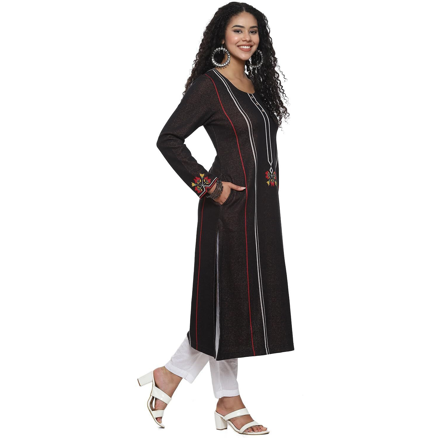 BIBA Women YARNDYED Straight Mix and Match(Winter W19904_Black_38)