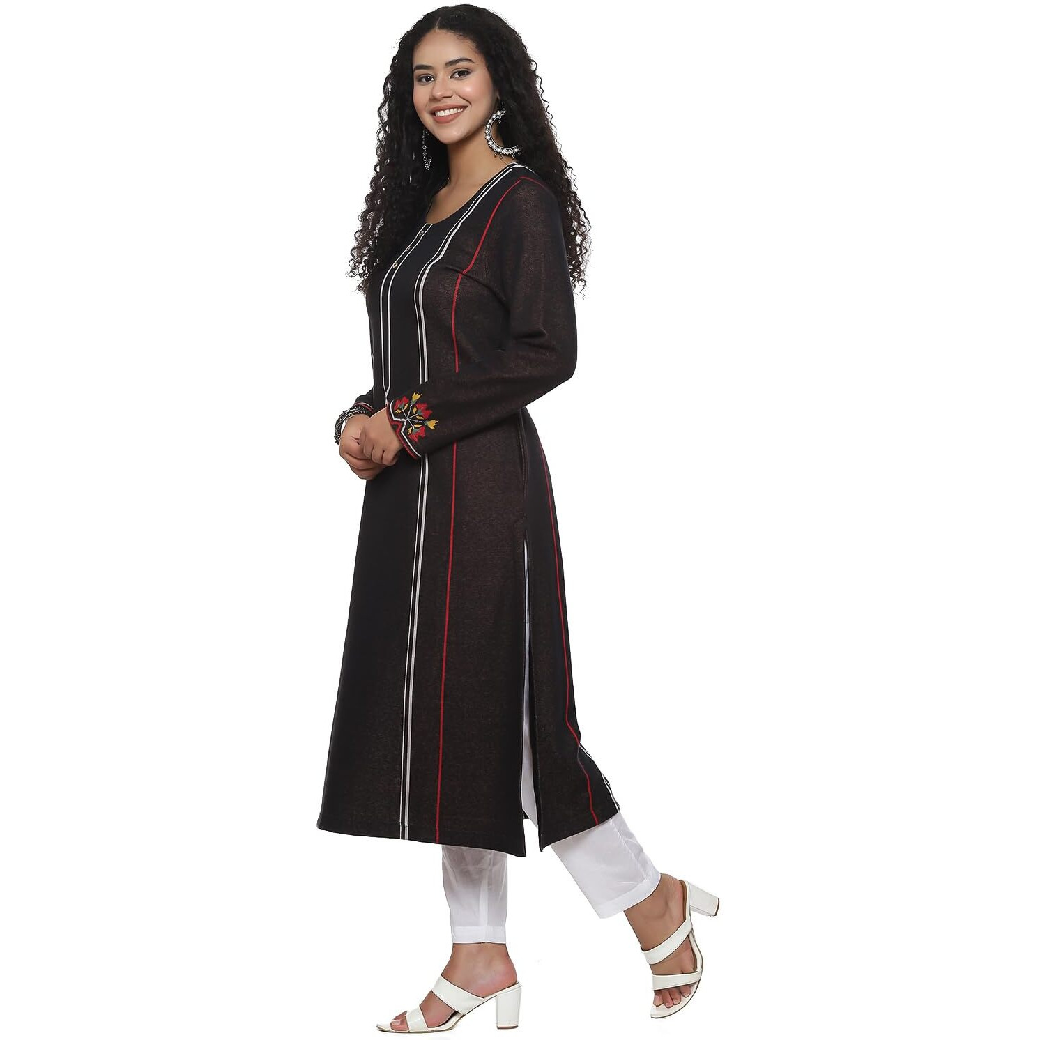 BIBA Women YARNDYED Straight Mix and Match(Winter W19904_Black_38)
