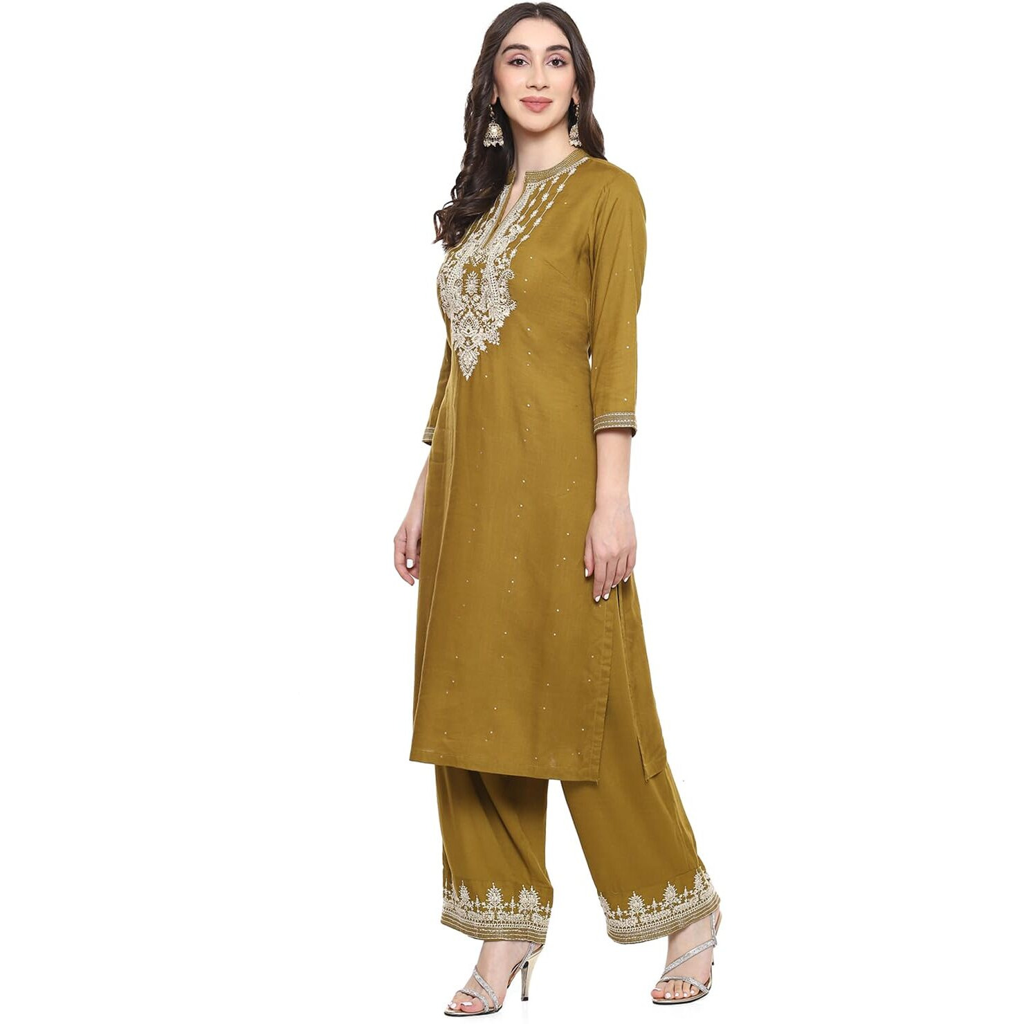 BIBA WOMEN PRINTED STRAIGHT MIX AND MATCH(AWADH CH2111_OLIVE GREEN_38)