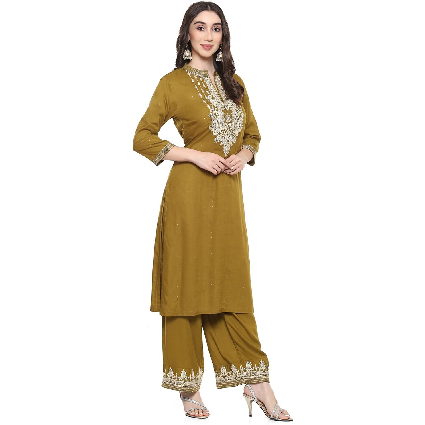 BIBA WOMEN PRINTED STRAIGHT MIX AND MATCH(AWADH CH2111_OLIVE GREEN_38)