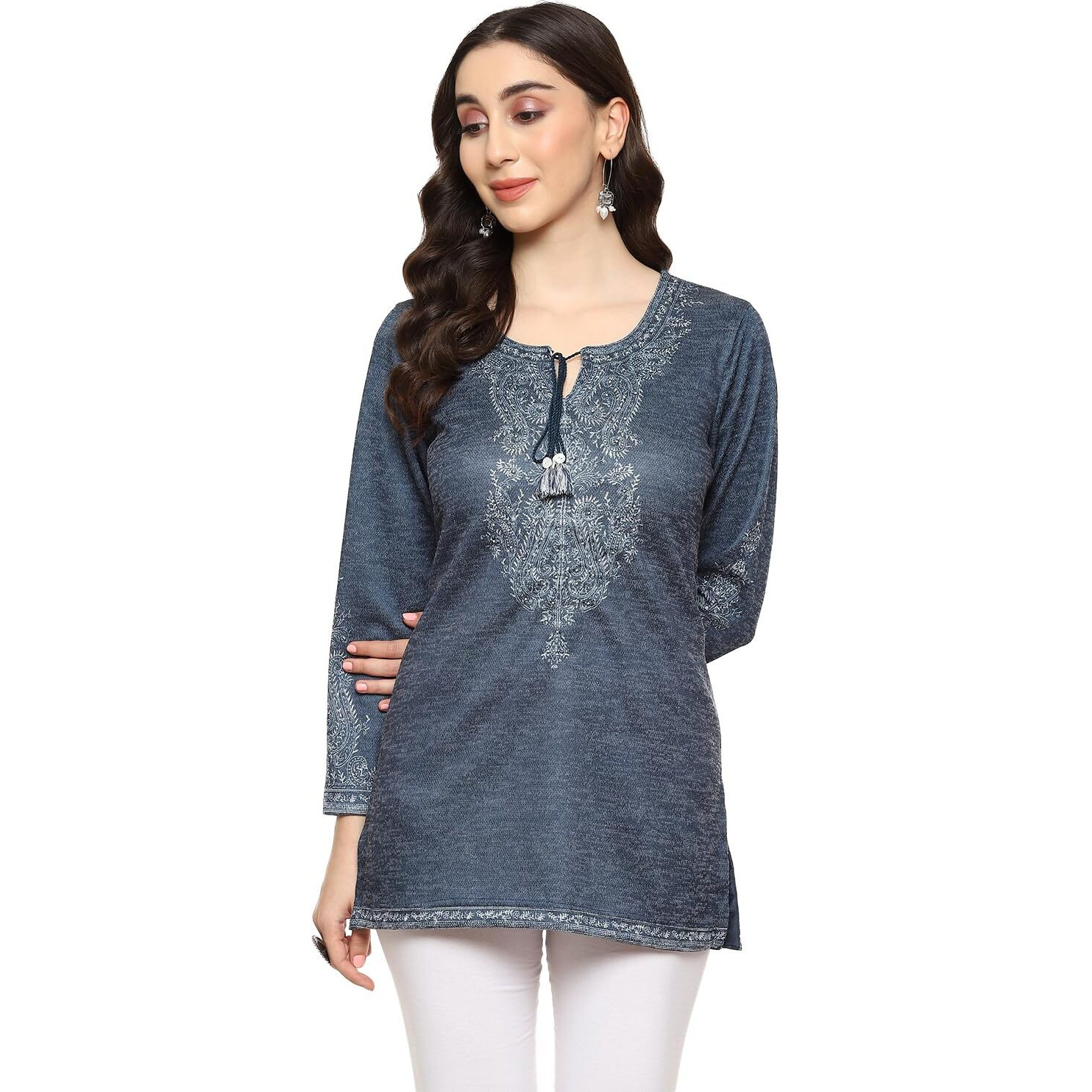 BIBA Women Printed Straight Mix and Match(Winter W19900_Teal_38)