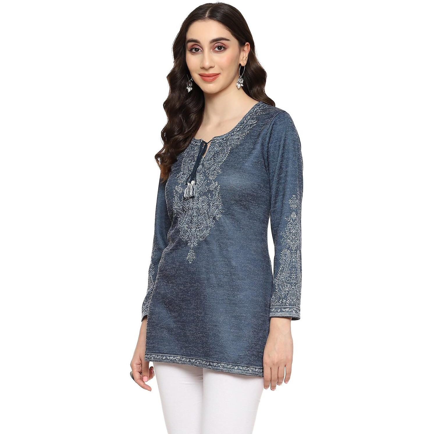 BIBA Women Printed Straight Mix and Match(Winter W19900_Teal_38)