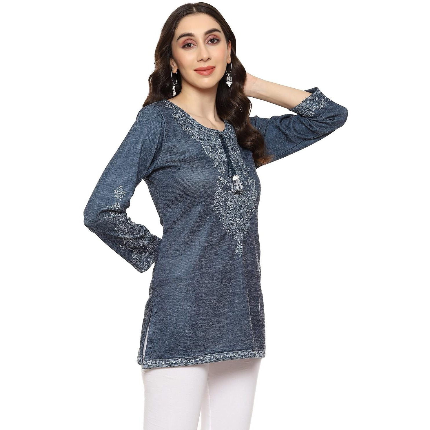 BIBA Women Printed Straight Mix and Match(Winter W19900_Teal_38)