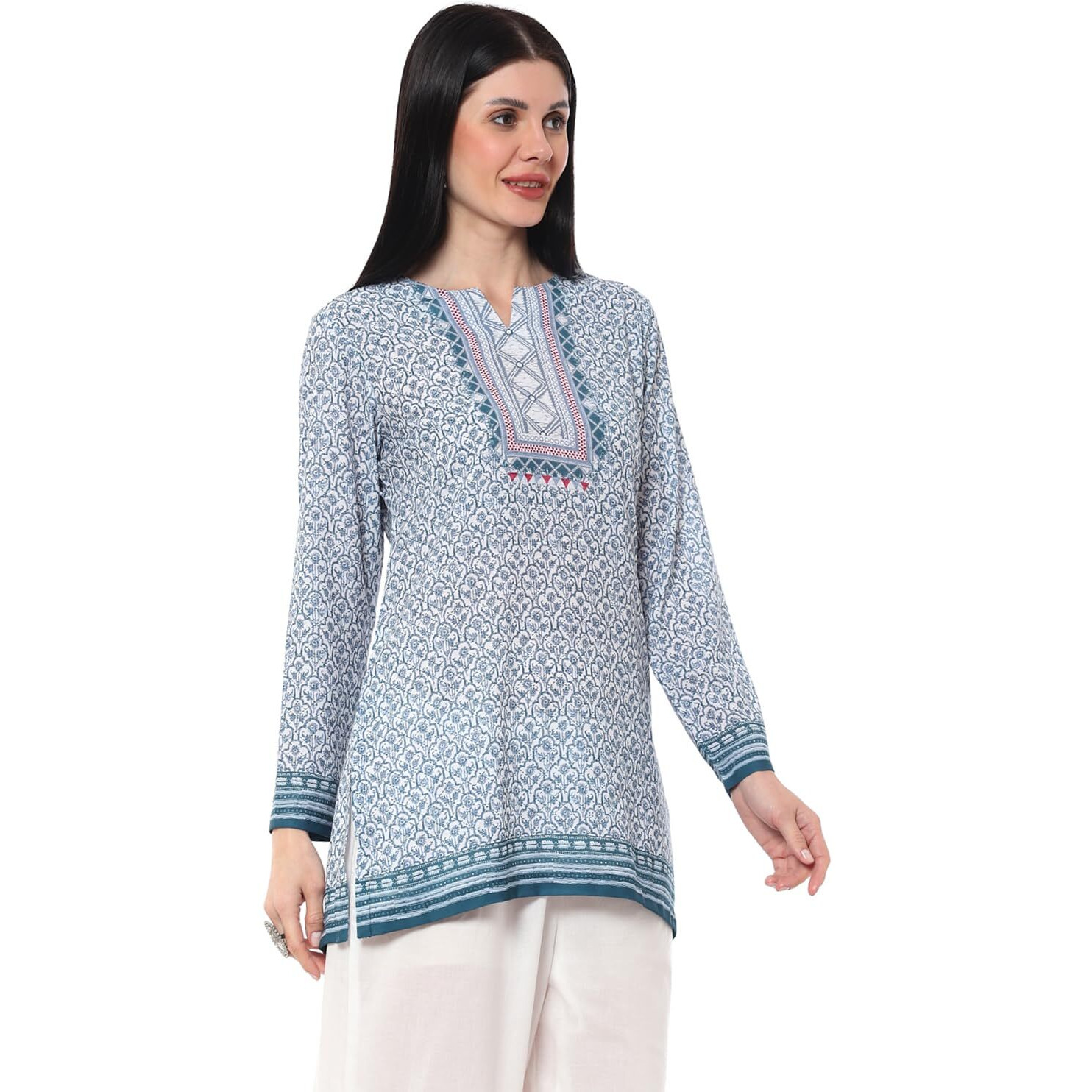 BIBA Women Printed Straight Mix and Match(Crepe KURTI20368_Indigo_32)