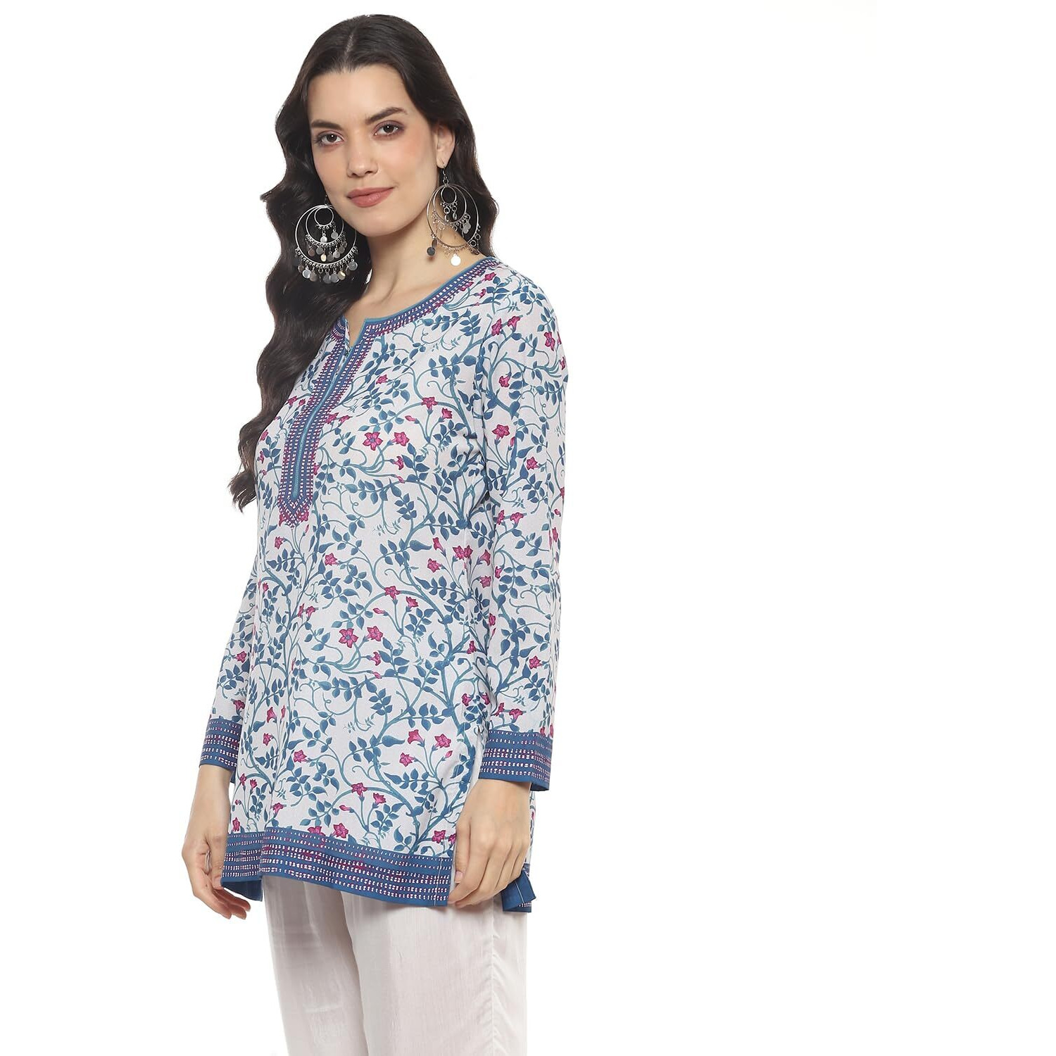 BIBA Women Printed Straight Mix and Match(Crepe KURTI20372_Blue_40)