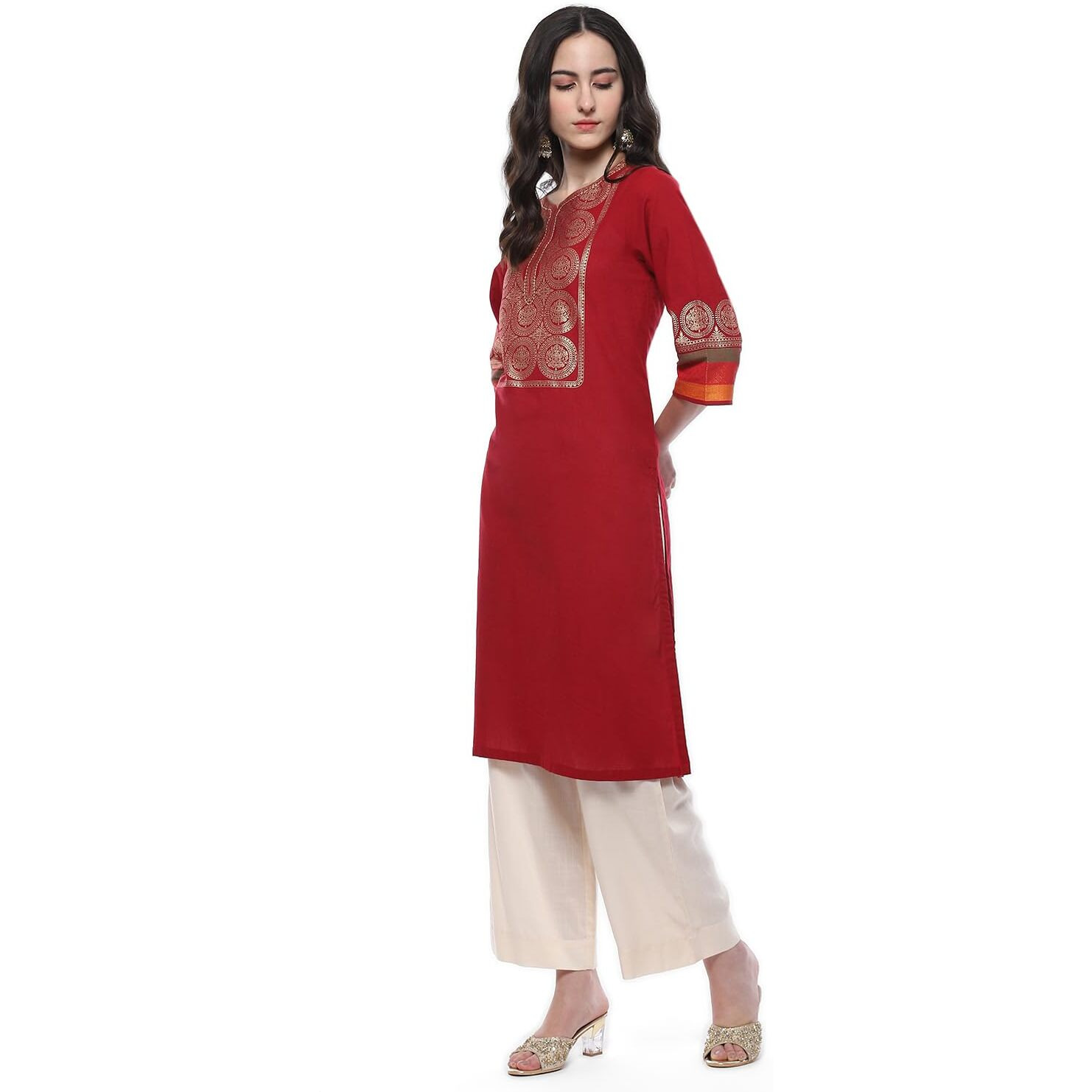 BIBA Women Printed Straight Kurta Mix and Match(Festive COLLECTION20086_RED_34)