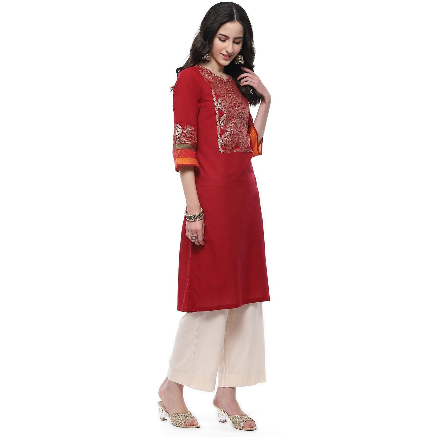 BIBA Women Printed Straight Kurta Mix and Match(Festive COLLECTION20086_RED_34)