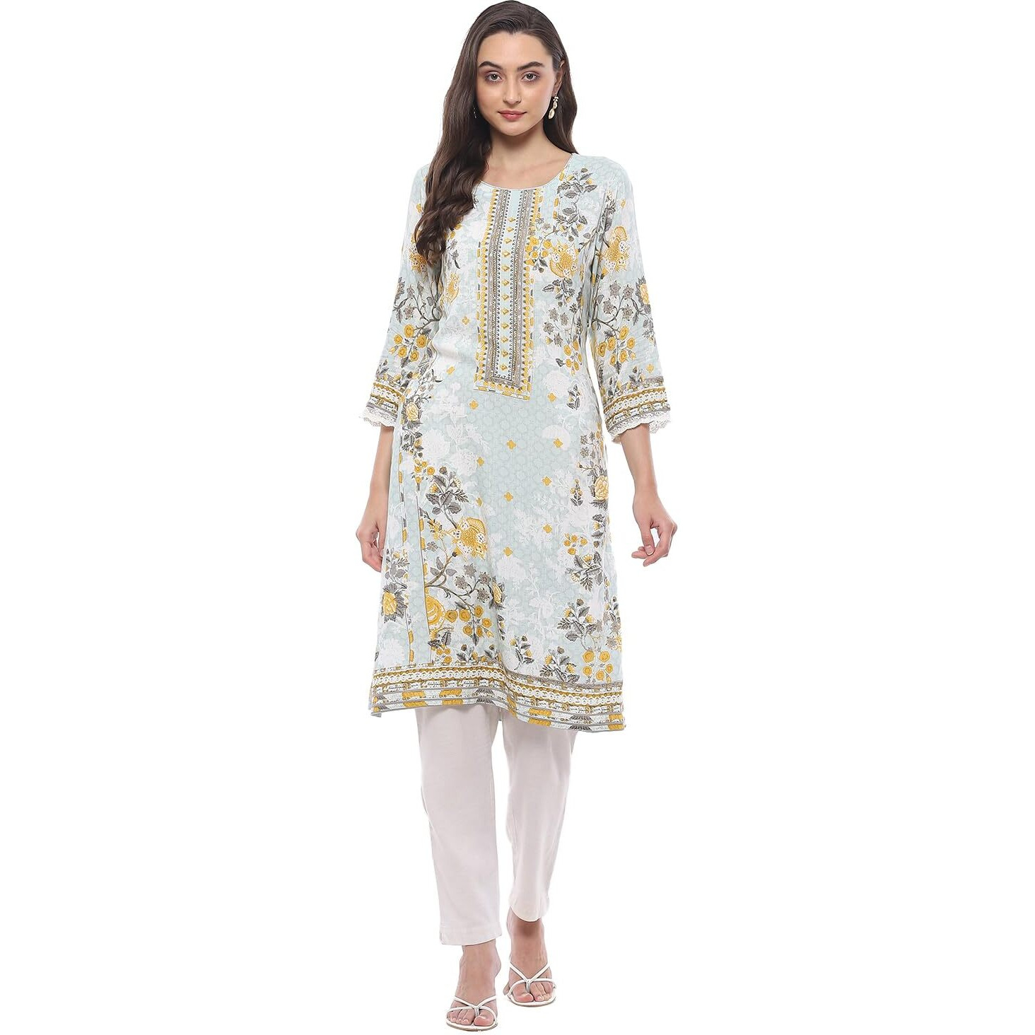 BIBA Women Printed Straight Kurta Mix and Match(Chintz Glaze COLLECTION20406_ICE Blue_32)