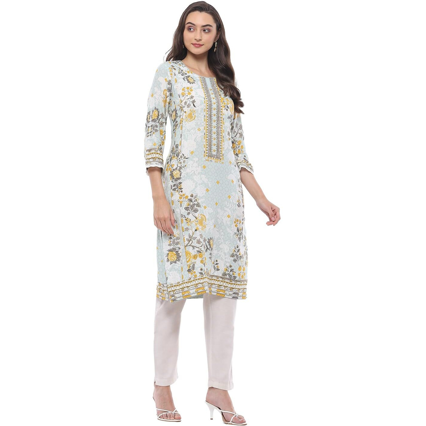 BIBA Women Printed Straight Kurta Mix and Match(Chintz Glaze COLLECTION20406_ICE Blue_32)