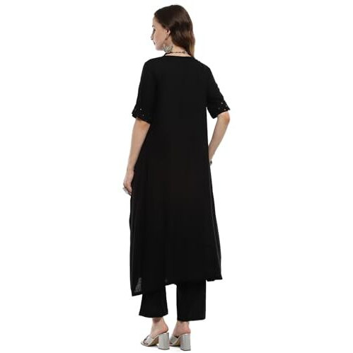 BIBA Women's Black Rayon Asymmetric Suit Set (SKDNORNI9869AW24BLK