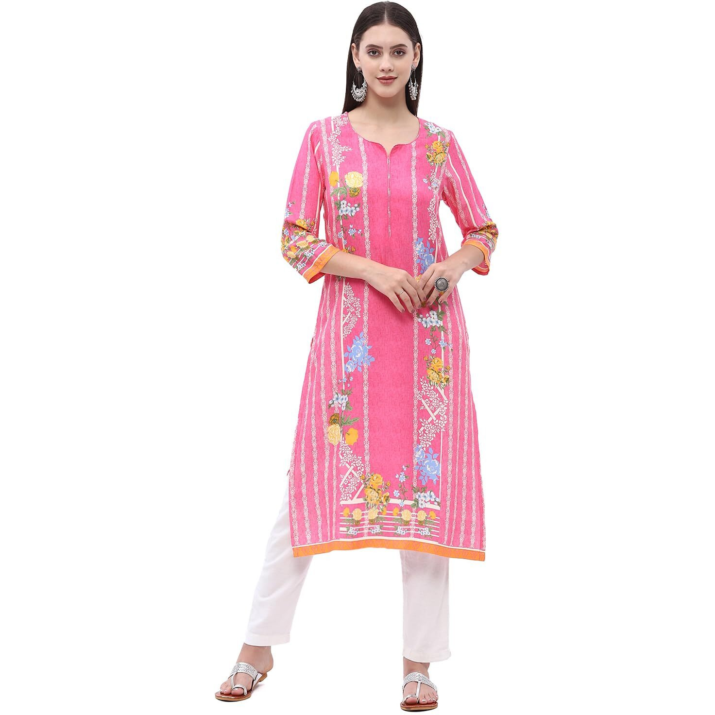 BIBA Women's Rayon Regular Tunic Shirt (ASSORTED18699EAW24MISTY Rose_Red