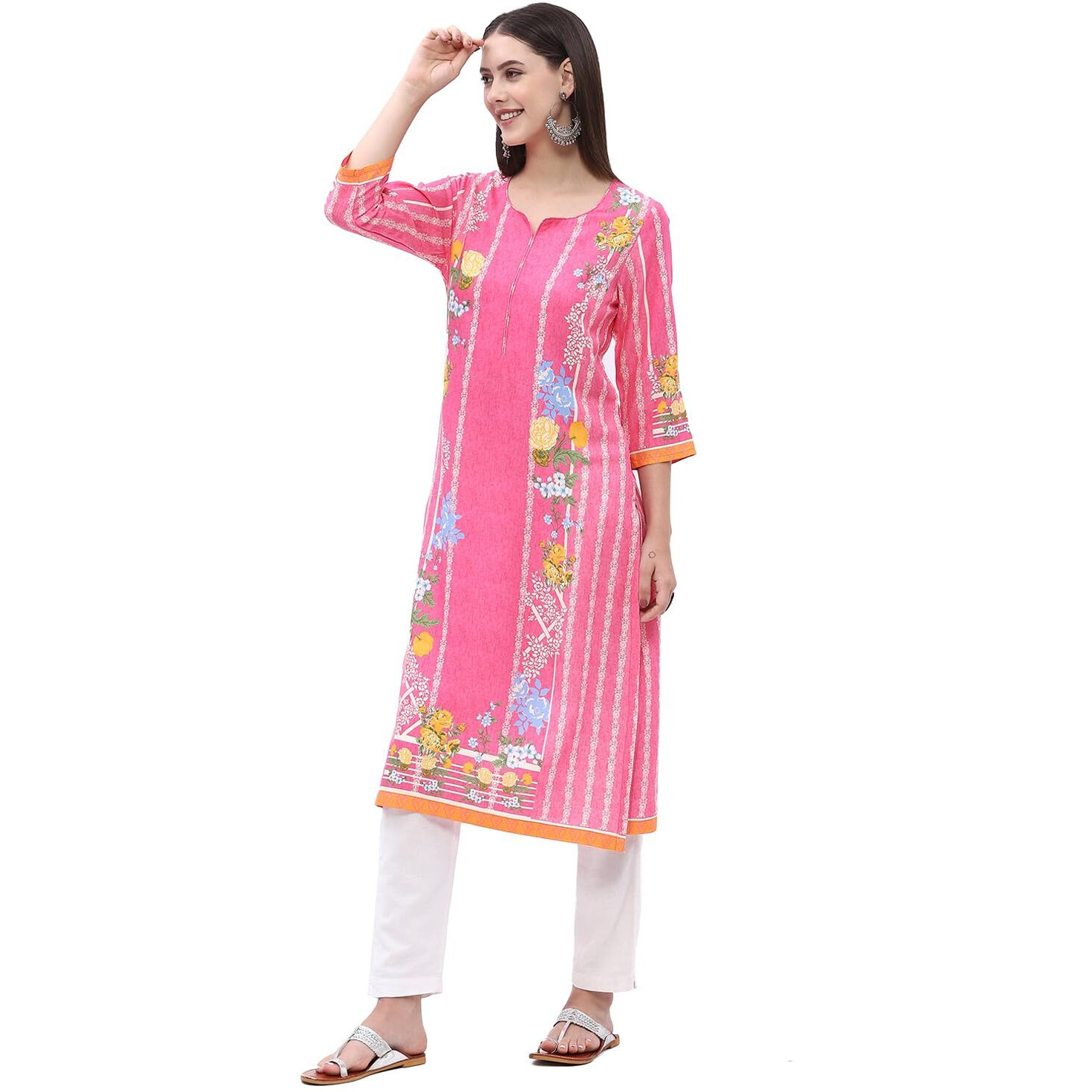 BIBA Women's Rayon Regular Tunic Shirt (ASSORTED18699EAW24MISTY Rose_Red
