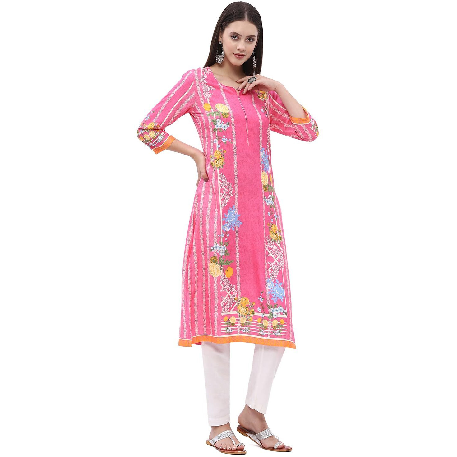 BIBA Women's Rayon Regular Tunic Shirt (ASSORTED18699EAW24MISTY Rose_Red
