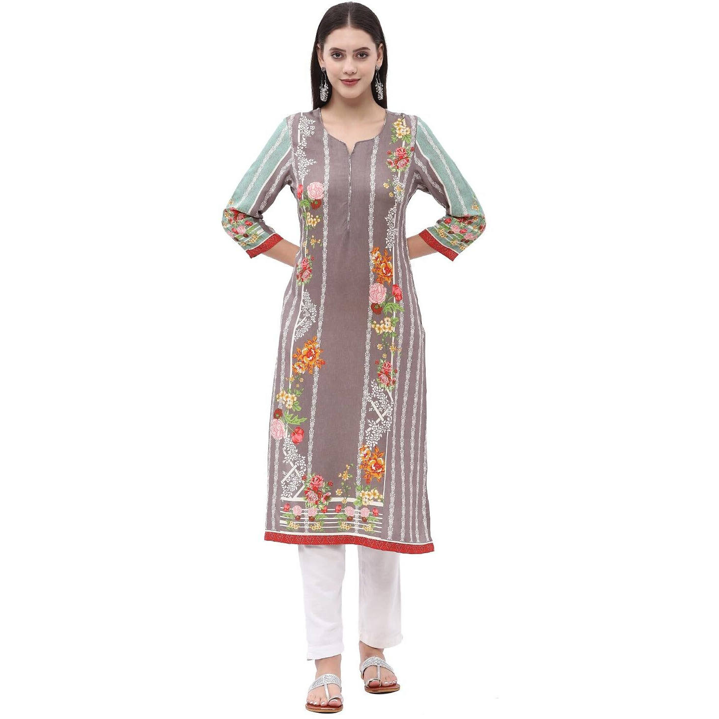 BIBA Women's Rayon Regular Tunic Shirt (ASSORTED18699EAW24GRY_Grey