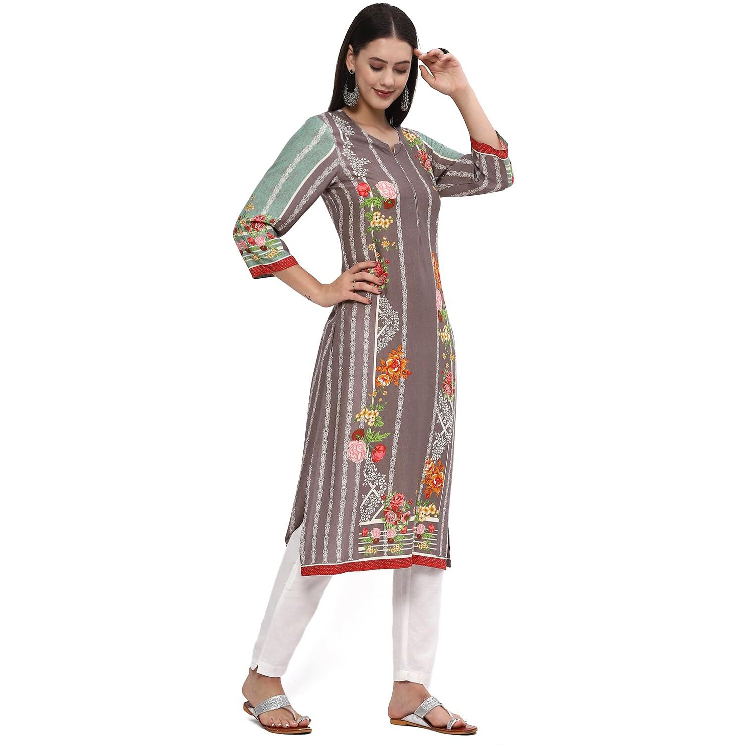 BIBA Women's Rayon Regular Tunic Shirt (ASSORTED18699EAW24GRY_Grey
