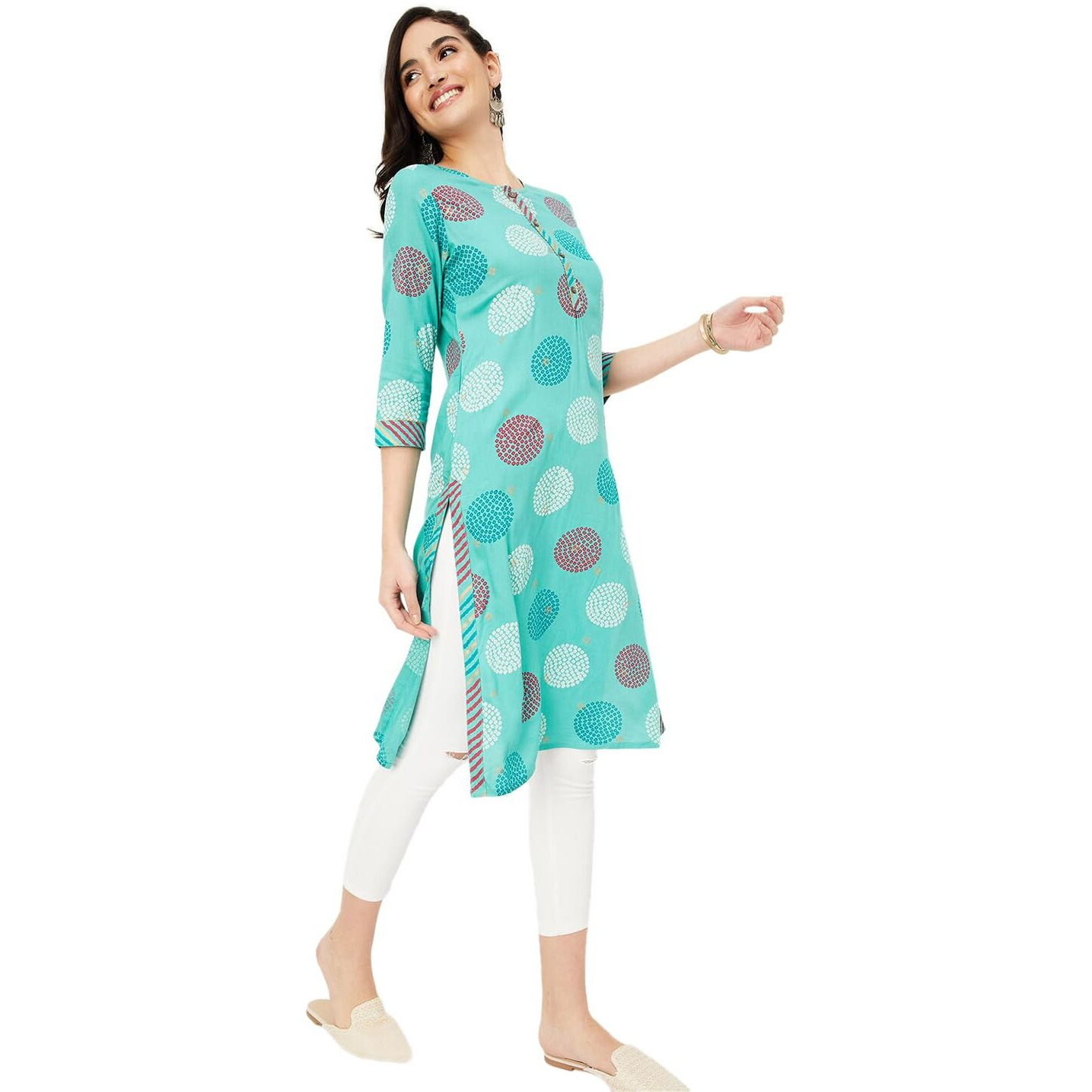 Max Women Printed Straight Kurta (PKST41001AQUA)_S