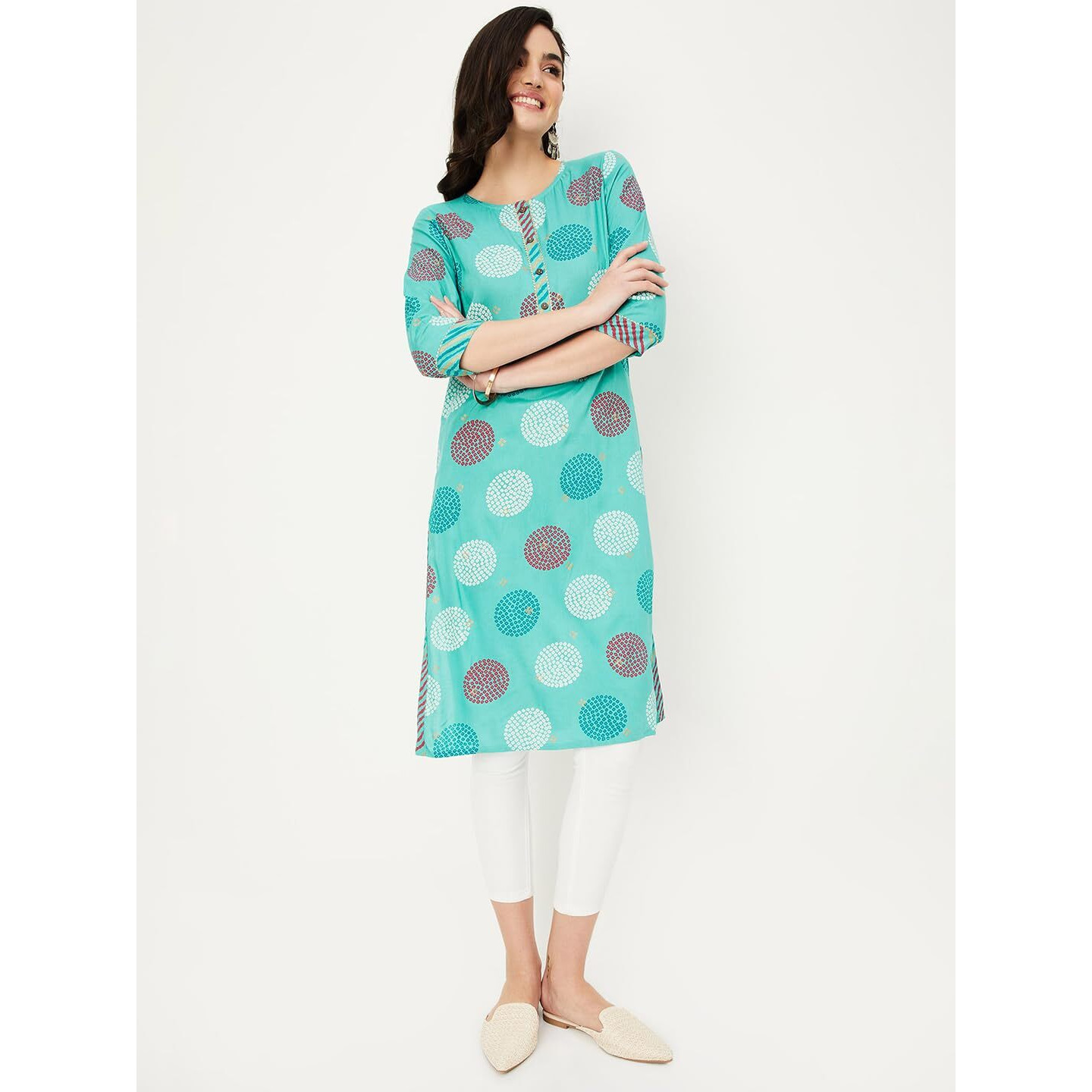 Max Women Printed Straight Kurta (PKST41001AQUA)_S