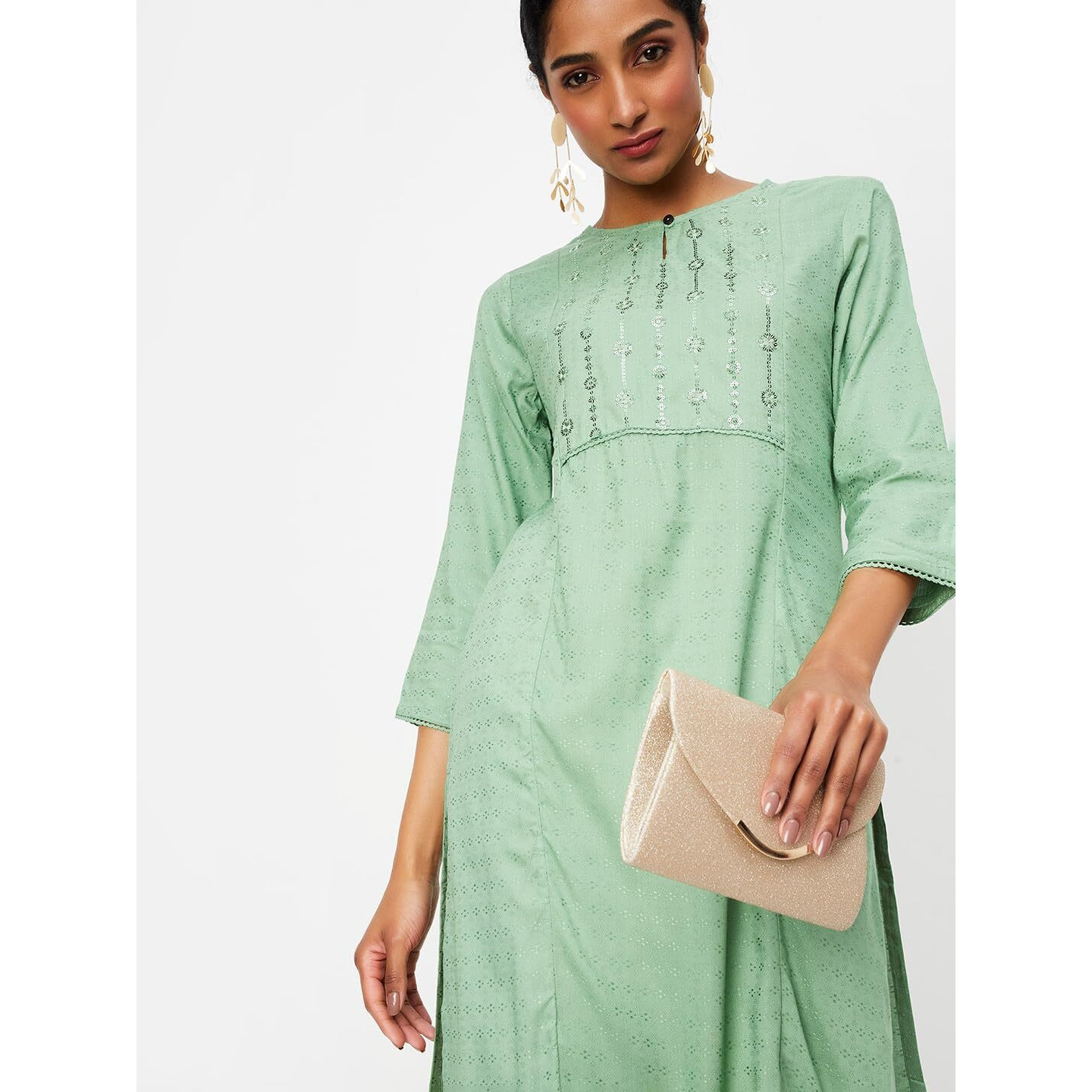 Max Women Embellished Yoke Straight Kurta (EKJV41001LIGHT Green)_L