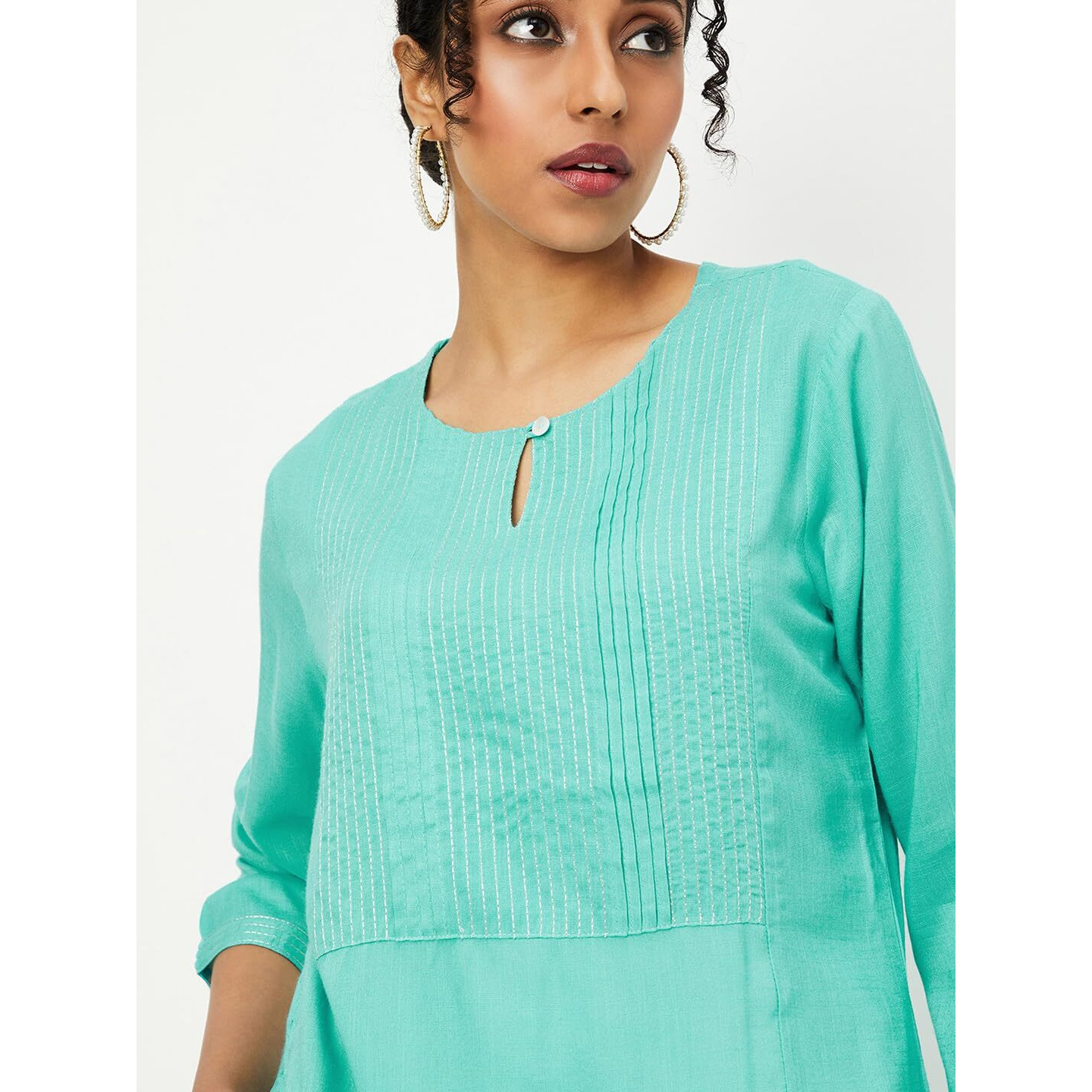 Max Women Pintuck Yoke Straight Kurta (EKLE41001AQUA)_S