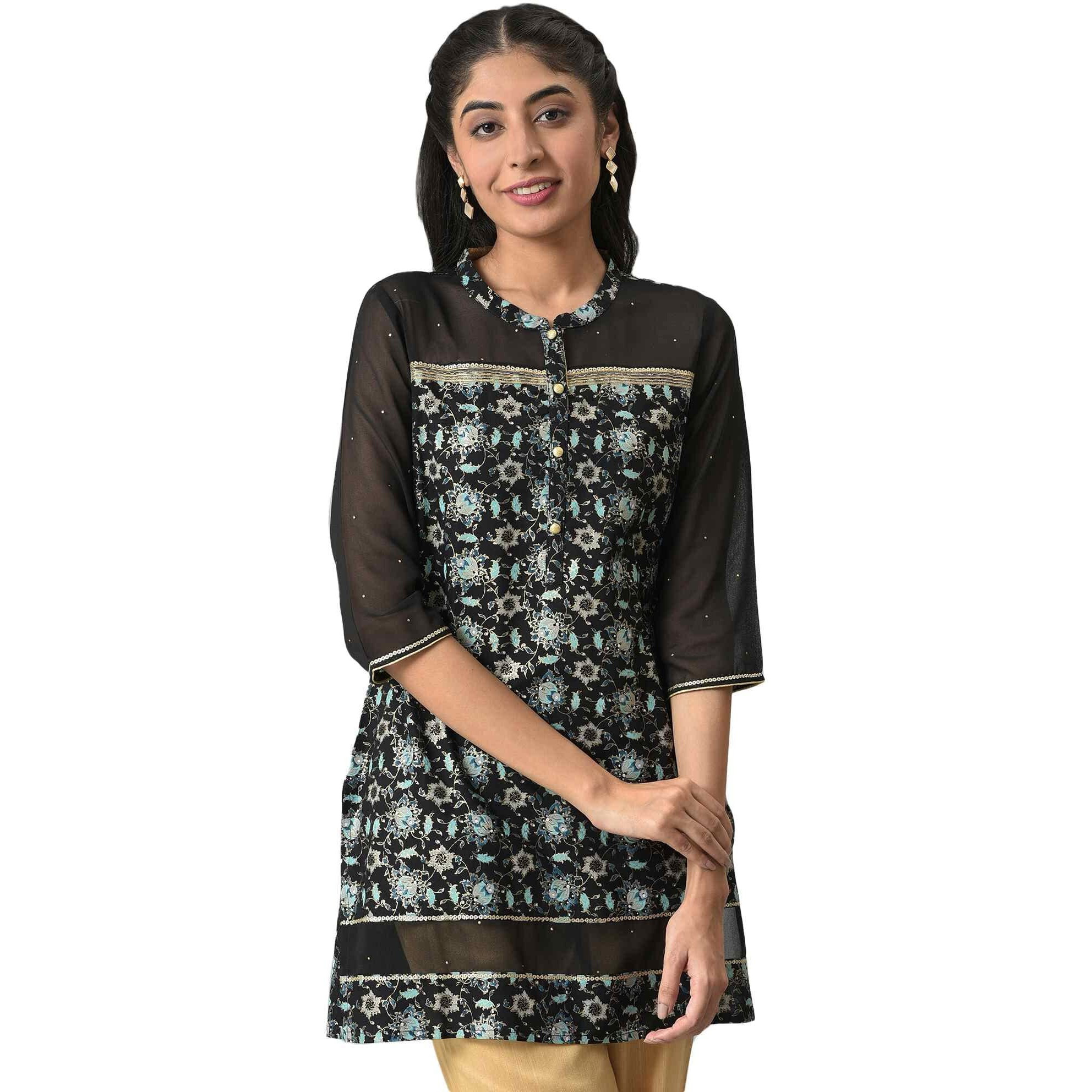 Aurelia Women's Viscose Regular Kurta (22AUA13588-506243_Black