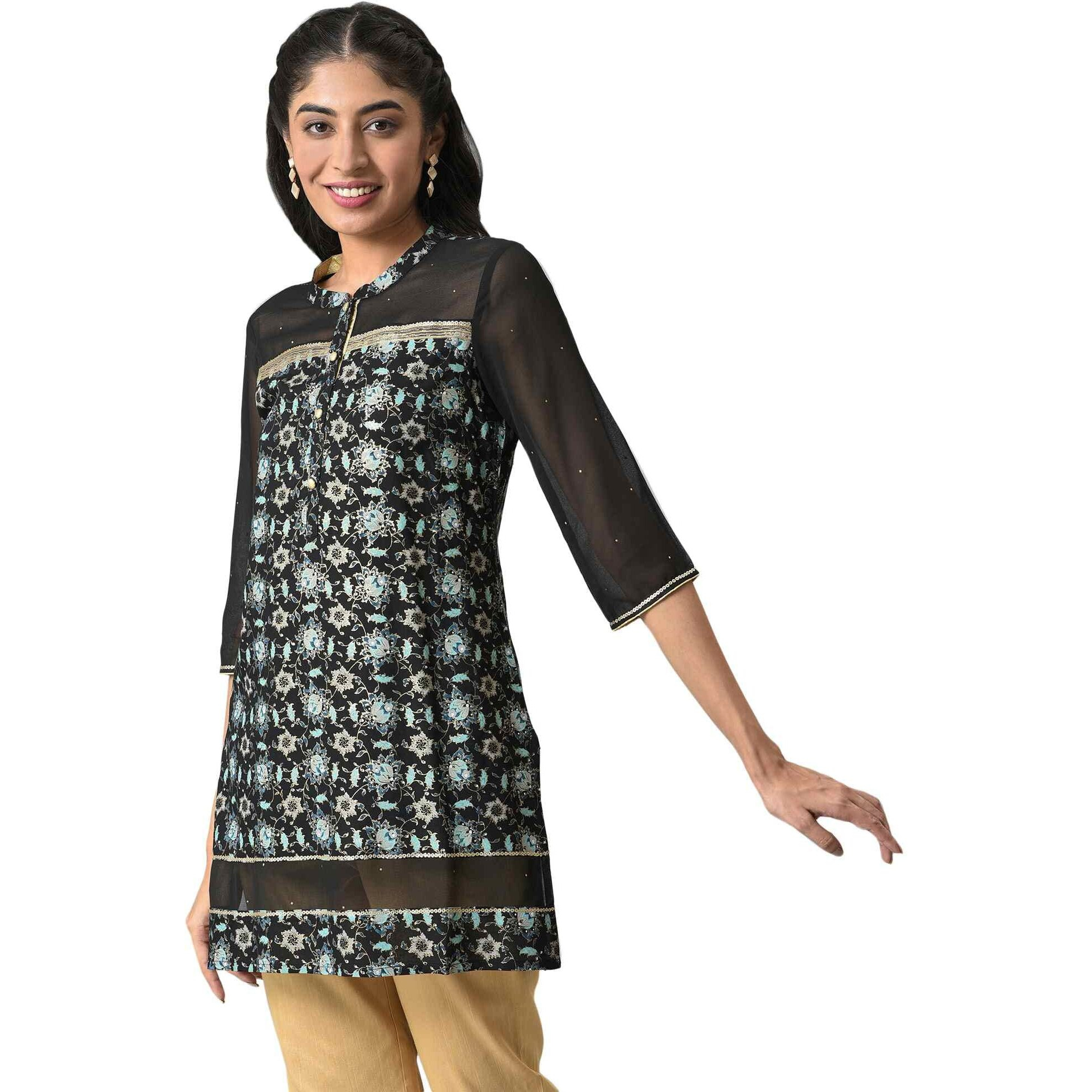 Aurelia Women's Viscose Regular Kurta (22AUA13588-506243_Black