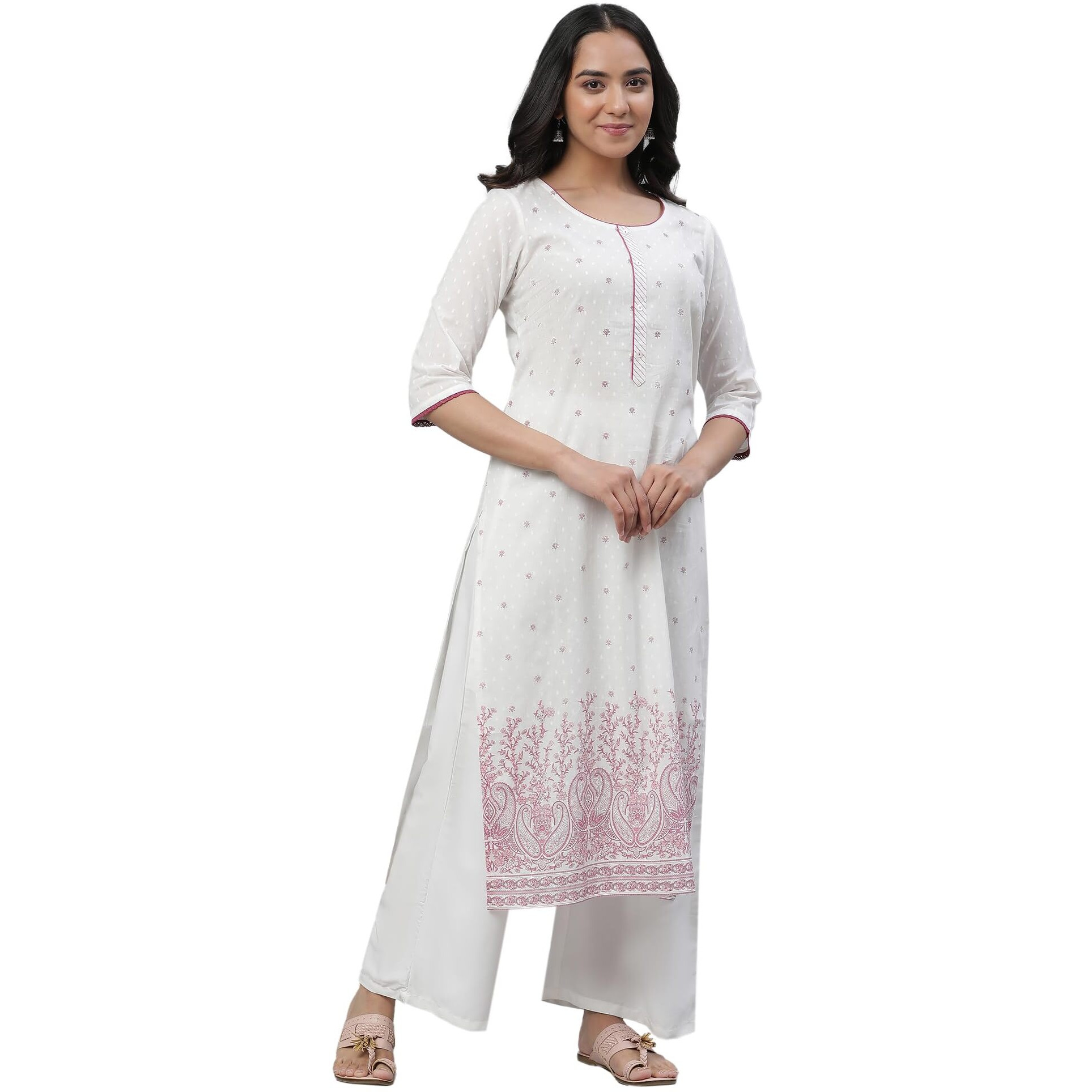 Aurelia White Paisley Printed Cotton Regular Kurta for Women