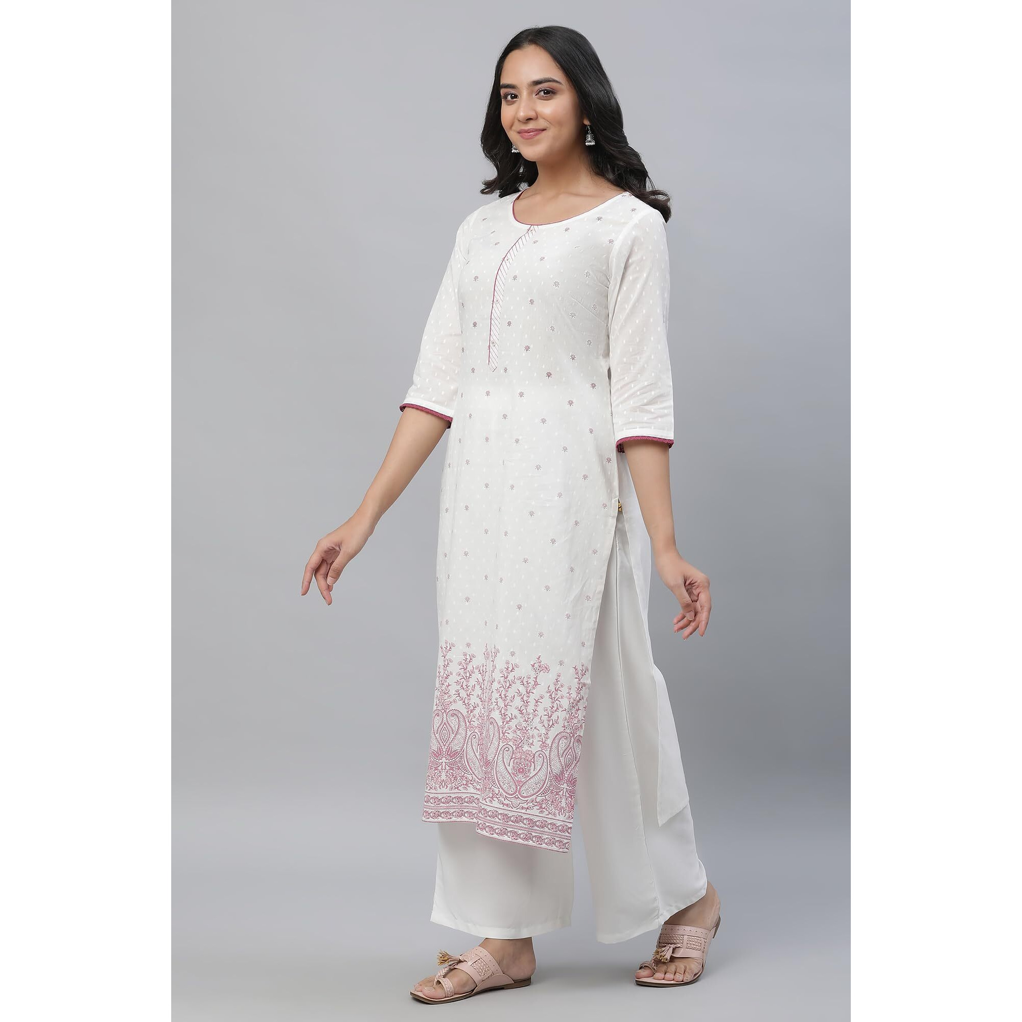 Aurelia White Paisley Printed Cotton Regular Kurta for Women