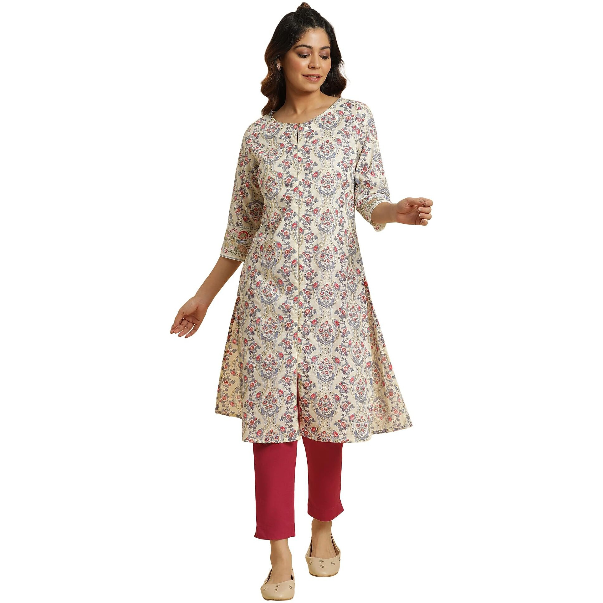 W for Woman Women's Cotton Regular Kurta (23AUW10113-121064_Ecru