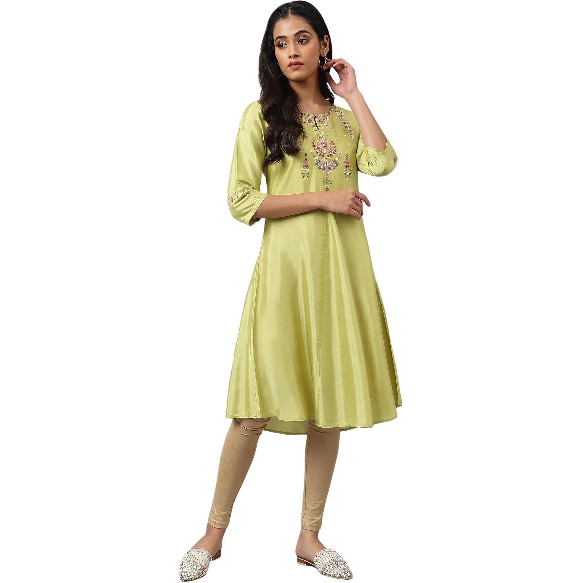 W for Woman Green Embroidered A-line Kurta_23AUW18128-218026_3XL