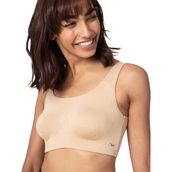 NYKD Soft Cup Easy Peasy Slip On Everyday Bra for Women, Wireless, Full Coverage, Support Shaper, Non Padded Sports Bra Bra, NYB113, Beige, M, 1N