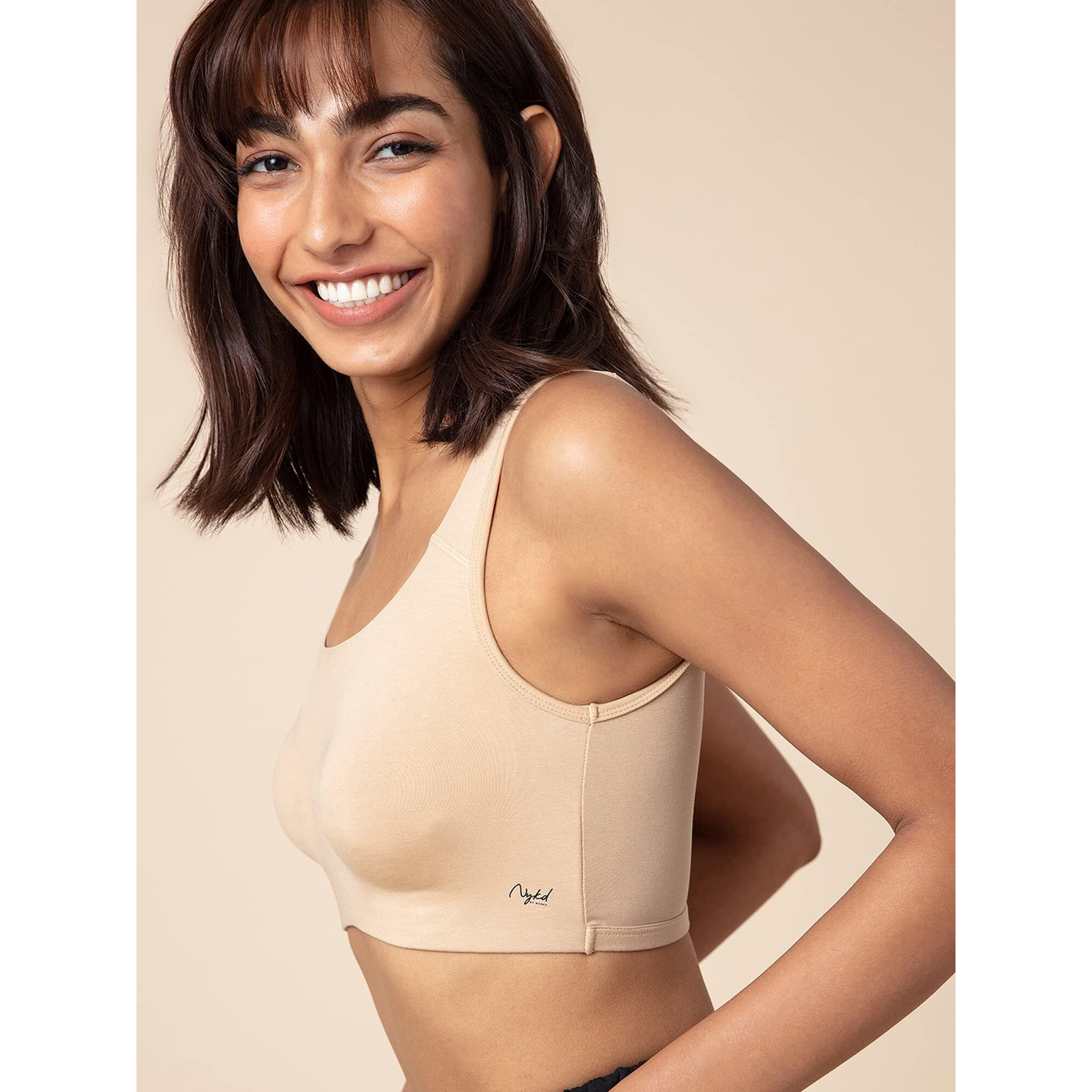 NYKD Soft Cup Easy Peasy Slip On Everyday Bra for Women, Wireless, Full Coverage, Support Shaper, Non Padded Sports Bra Bra, NYB113, Beige, M, 1N