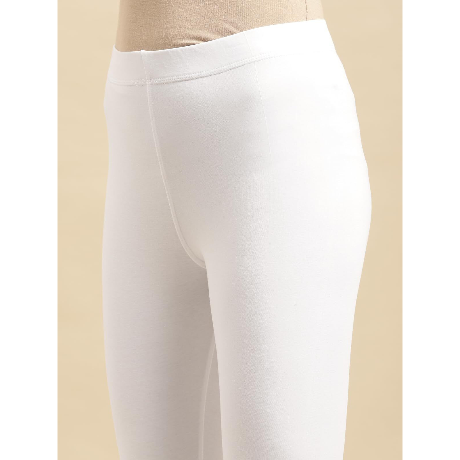 rangita Women Cotton White Solid Ankle Length Legging, S