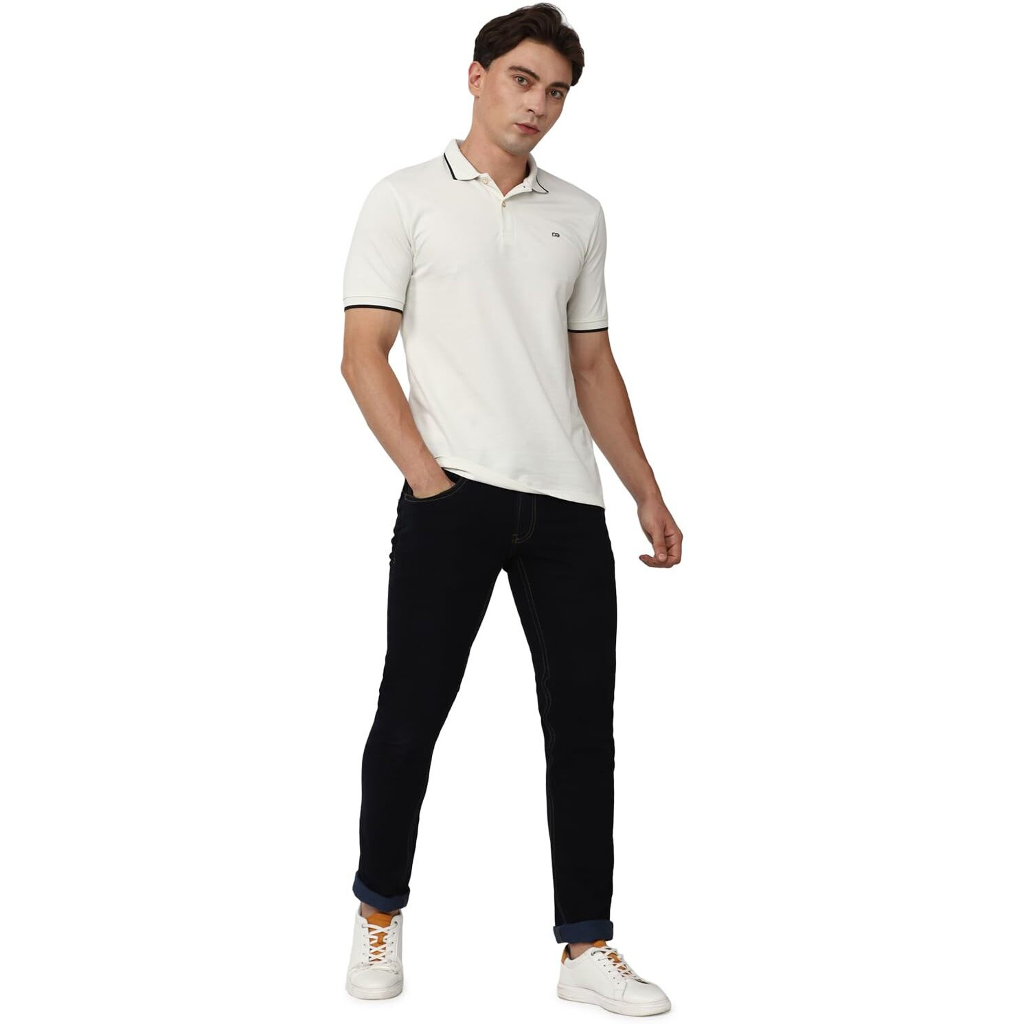 Peter England Men's Snug Fit Solid Polo T-Shirt with Coloured Collar Tipping| Cotton Rich| Premium Pique Weave Beige