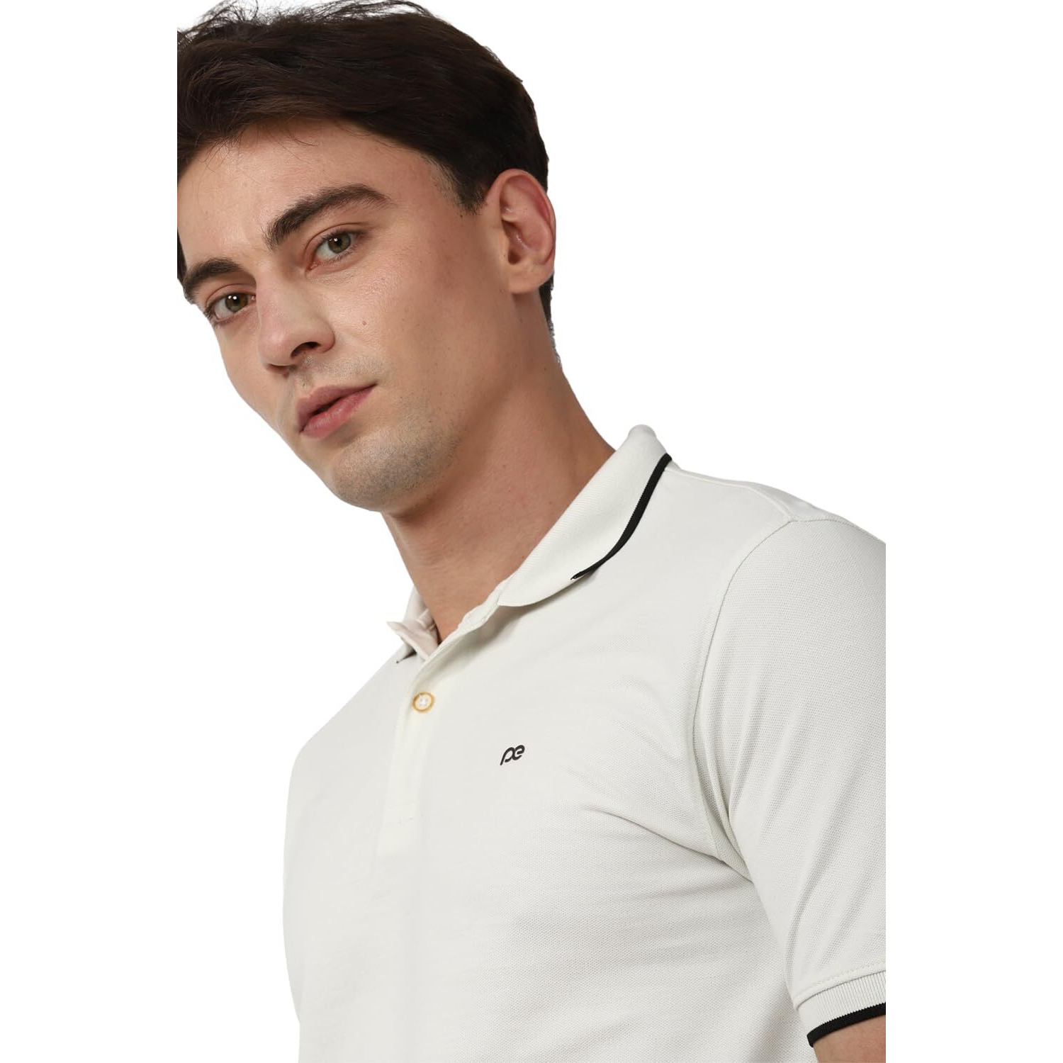 Peter England Men's Snug Fit Solid Polo T-Shirt with Coloured Collar Tipping| Cotton Rich| Premium Pique Weave Beige