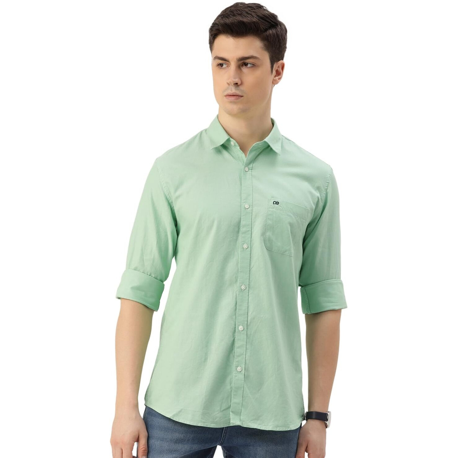 Peter England Men's Classic Slim Fit Full Sleeve Oxford Shirt | 100% Cotton Green