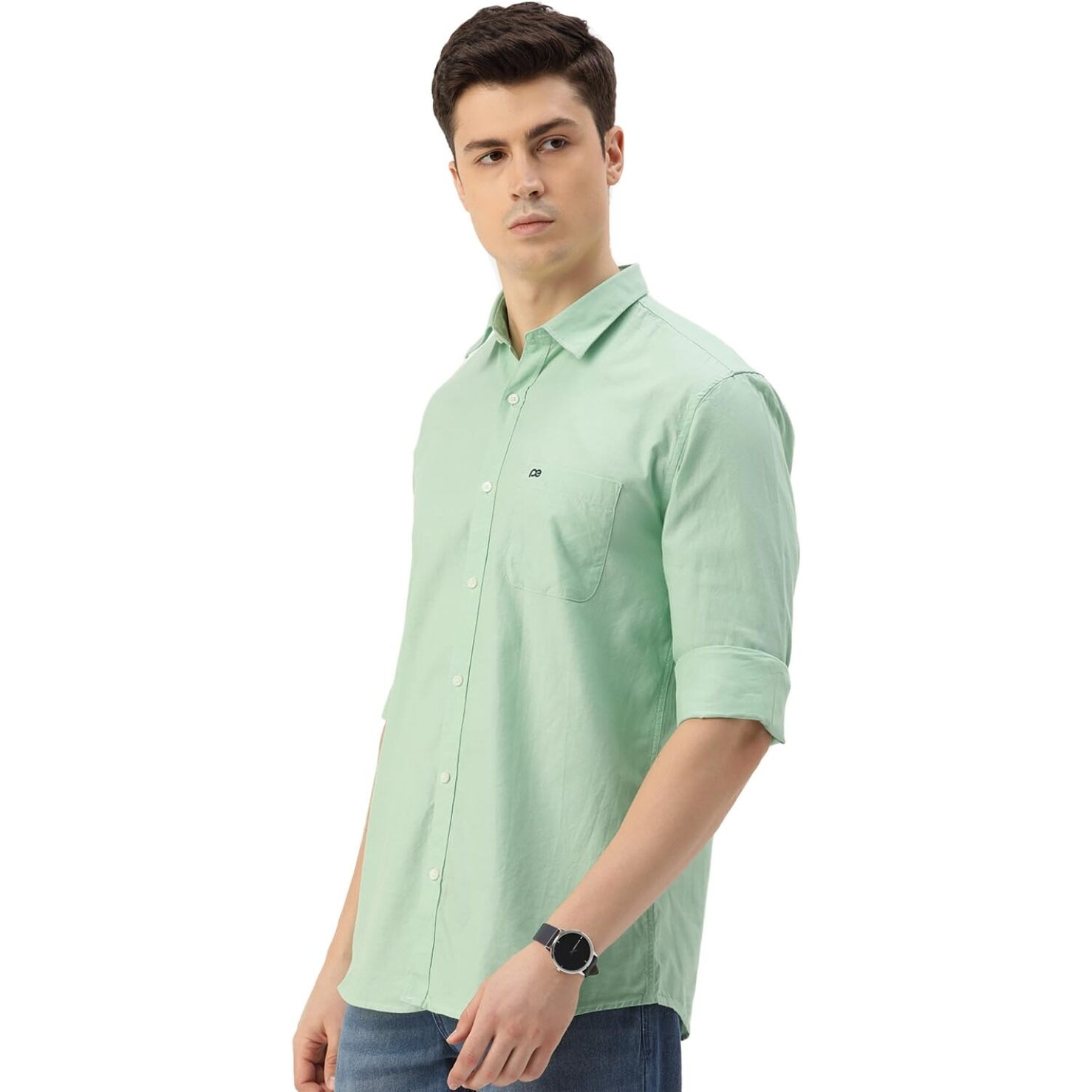 Peter England Men's Classic Slim Fit Full Sleeve Oxford Shirt | 100% Cotton Green