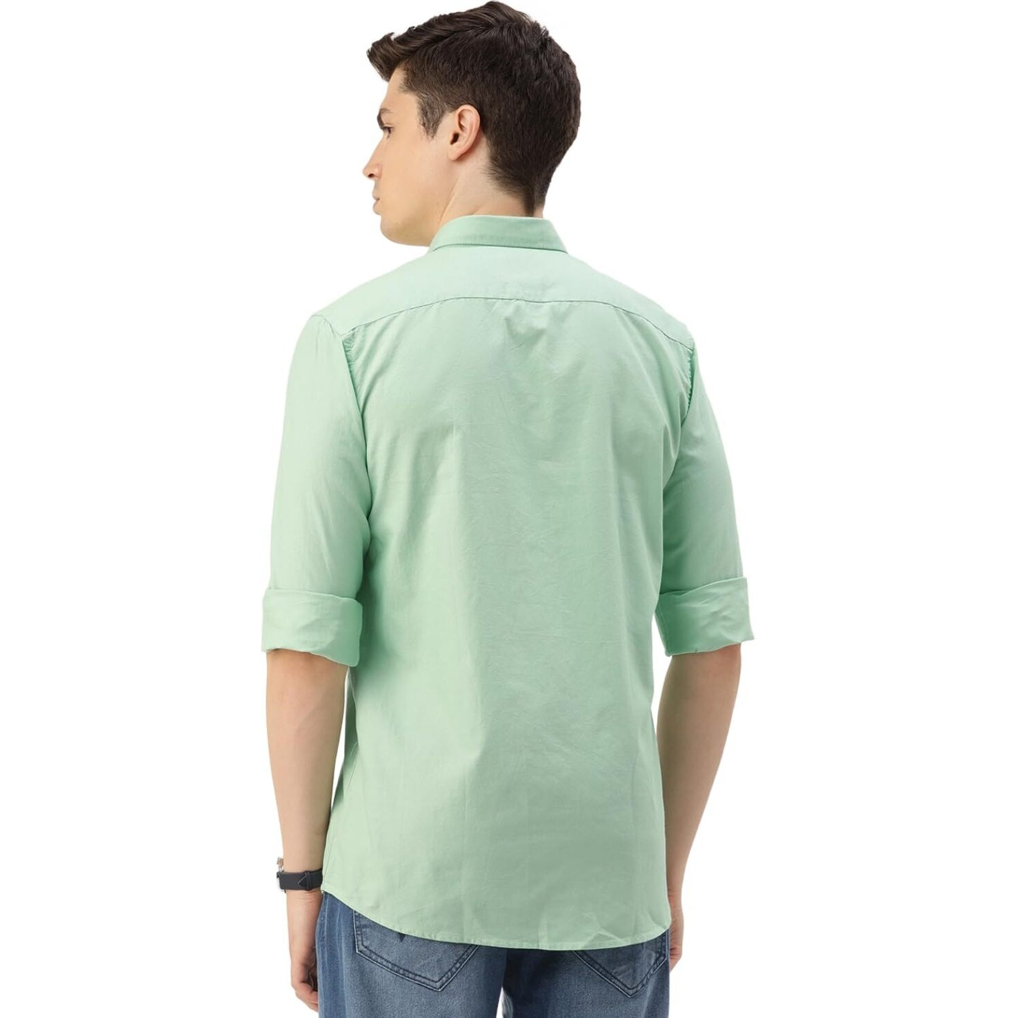 Peter England Men's Classic Slim Fit Full Sleeve Oxford Shirt | 100% Cotton Green