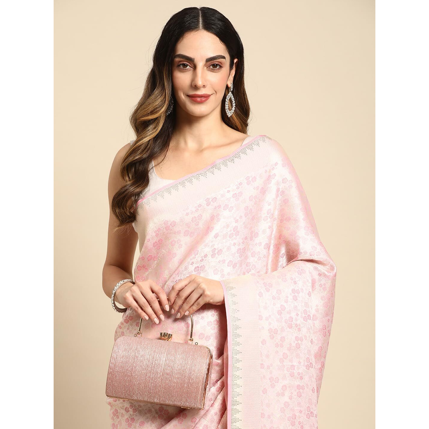 MOHEY Pink Art Silk Mirror Embroidered Saree for Women