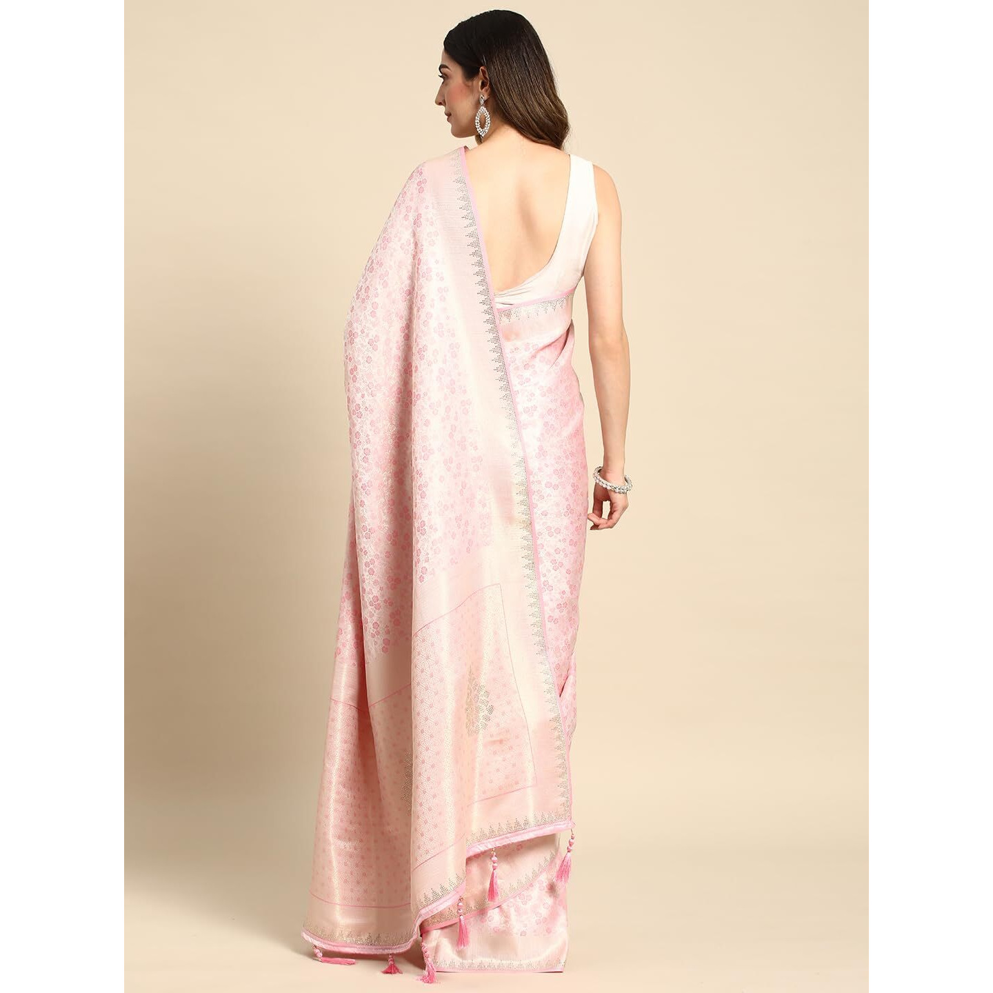 MOHEY Pink Art Silk Mirror Embroidered Saree for Women