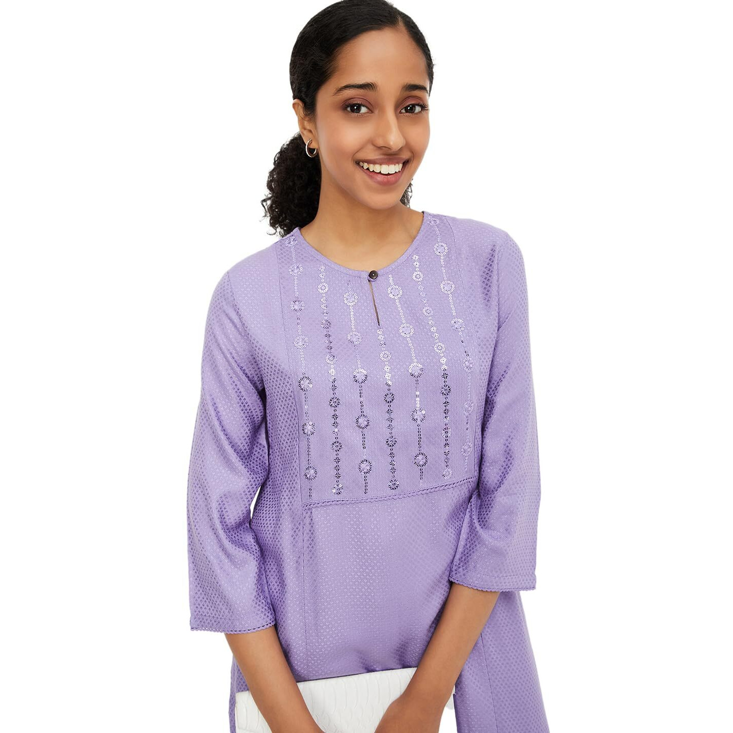 Max Women Sequined Yoke Straight Kurta (EKJV41001LILAC)_XL