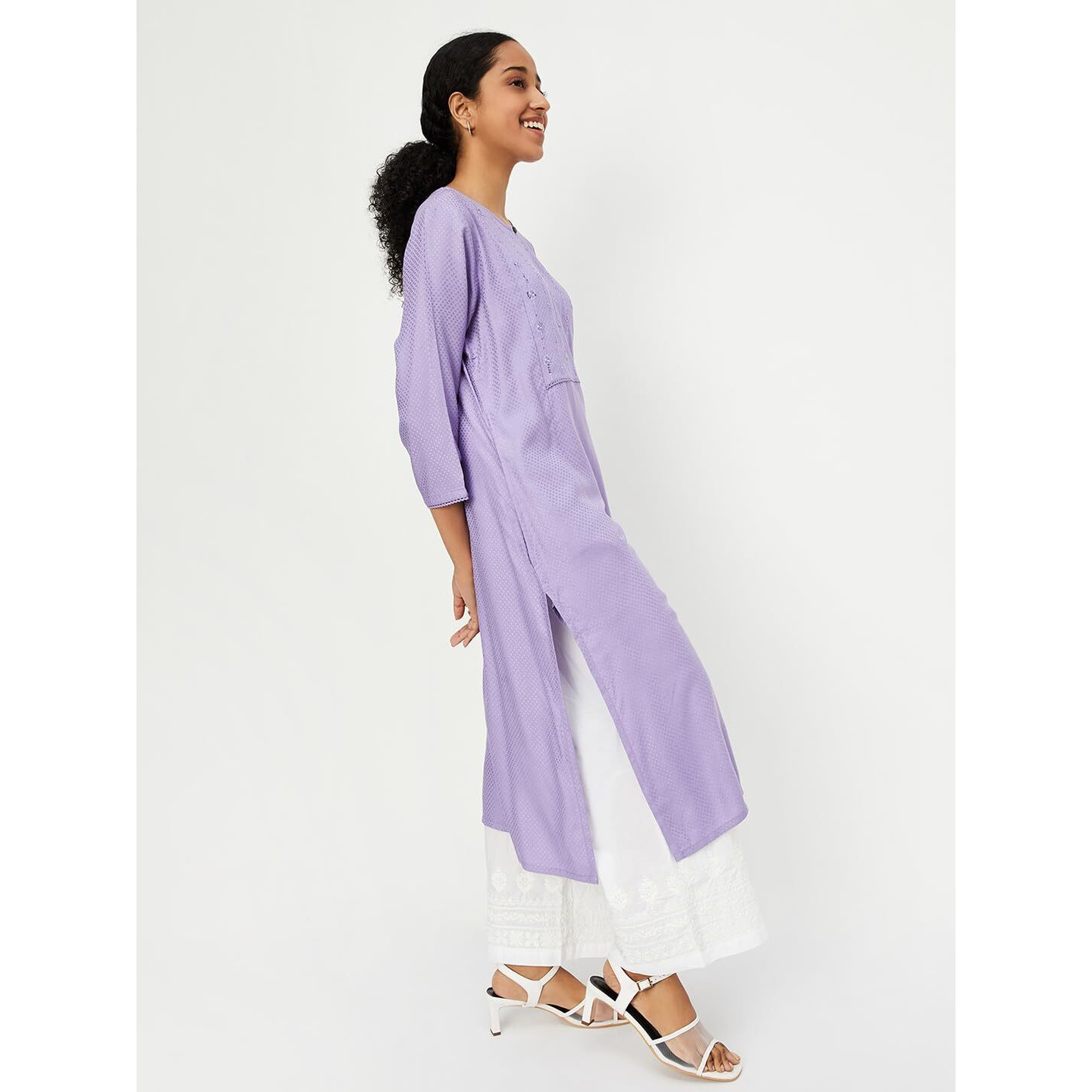 Max Women Sequined Yoke Straight Kurta (EKJV41001LILAC)_XL